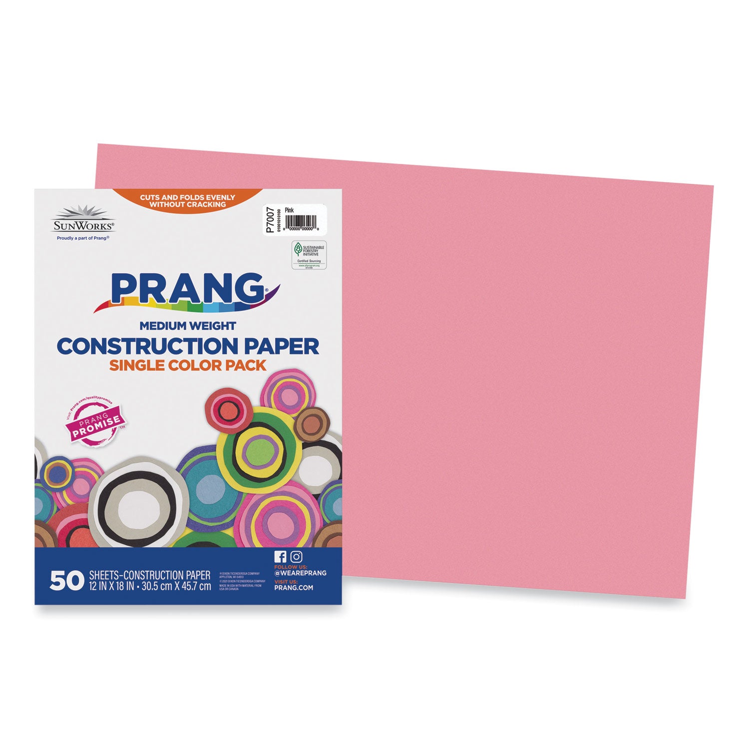 SunWorks Construction Paper, 50 lb Text Weight, 12 x 18, Pink, 50/Pack