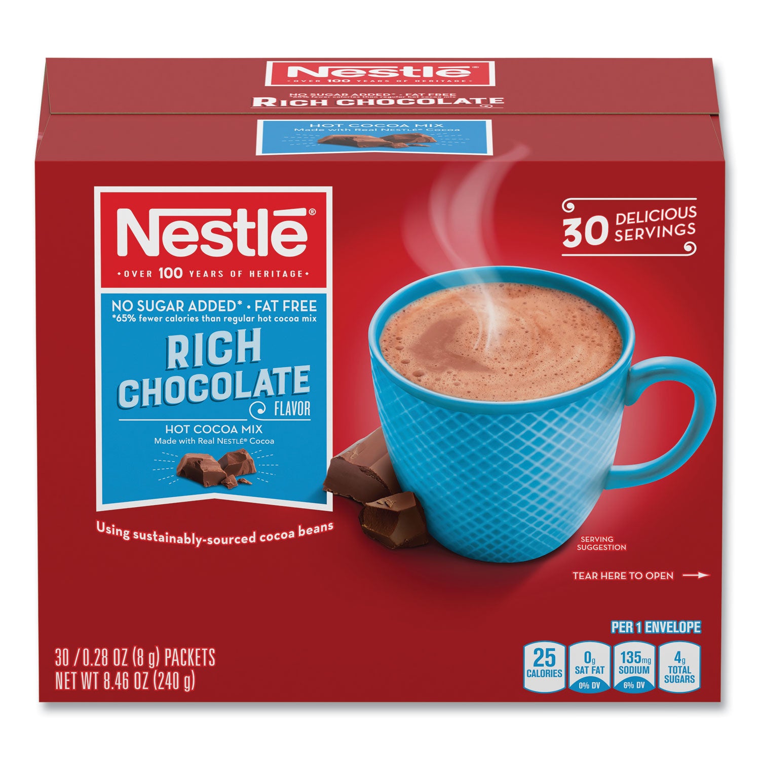 Nestlé® Hot Cocoa Mix, Rich Chocolate, 0.28 oz Packet, 30 Packets/Box, 6 Boxes/Carton