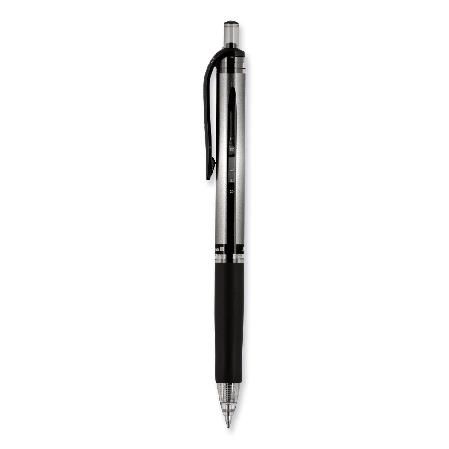 uniball® Signo Gel Pen, Retractable, Medium 0.7 mm, Black Ink, Silver/Black Barrel, Dozen