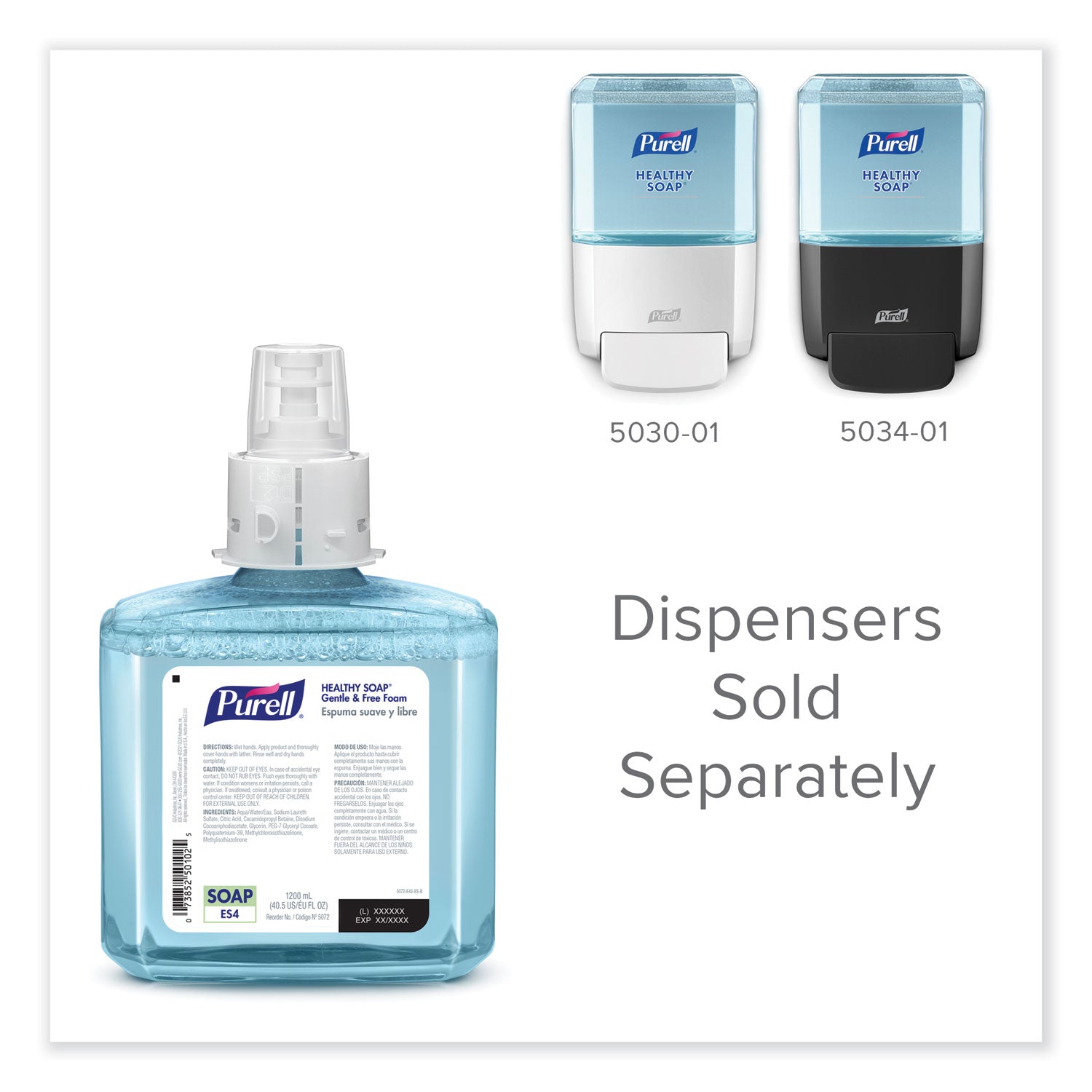 PURELL® HEALTHY SOAP Gentle and Free Foam, For ES4 Dispensers, Fragrance-Free, 1,200 mL, 2/Carton