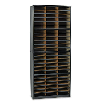 Steel/Fiberboard Literature Sorter, 72 Compartments, 32.25 x 13.5 x 75, Black Flipcost Flipcost