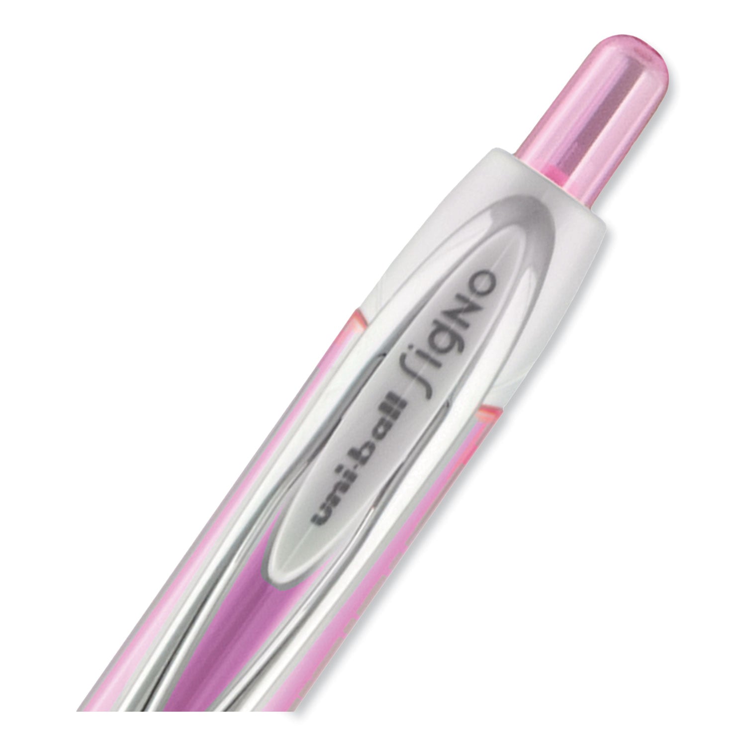 uniball® Signo 207 Gel Pen, Retractable, Medium 0.7 mm, Black Ink, Translucent Pink/Translucent White Barrel, 2/Pack