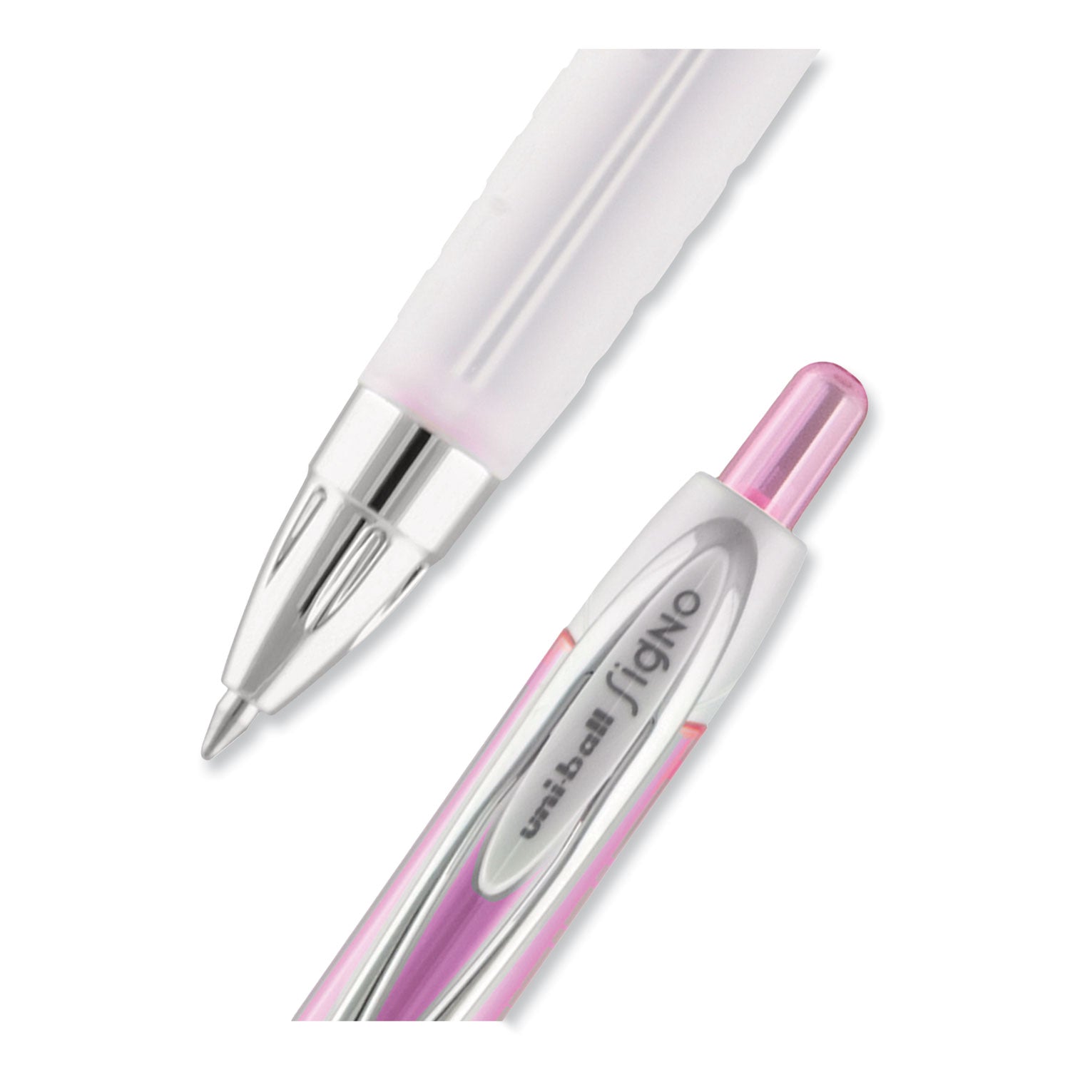 uniball® Signo 207 Gel Pen, Retractable, Medium 0.7 mm, Black Ink, Translucent Pink/Translucent White Barrel, 2/Pack