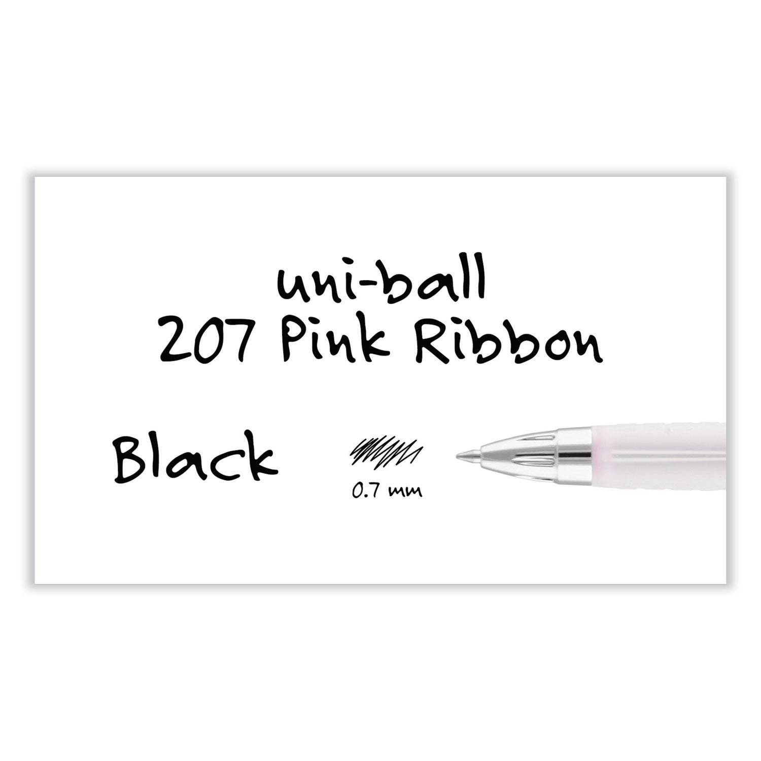 uniball® Signo 207 Gel Pen, Retractable, Medium 0.7 mm, Black Ink, Translucent Pink/Translucent White Barrel, 2/Pack