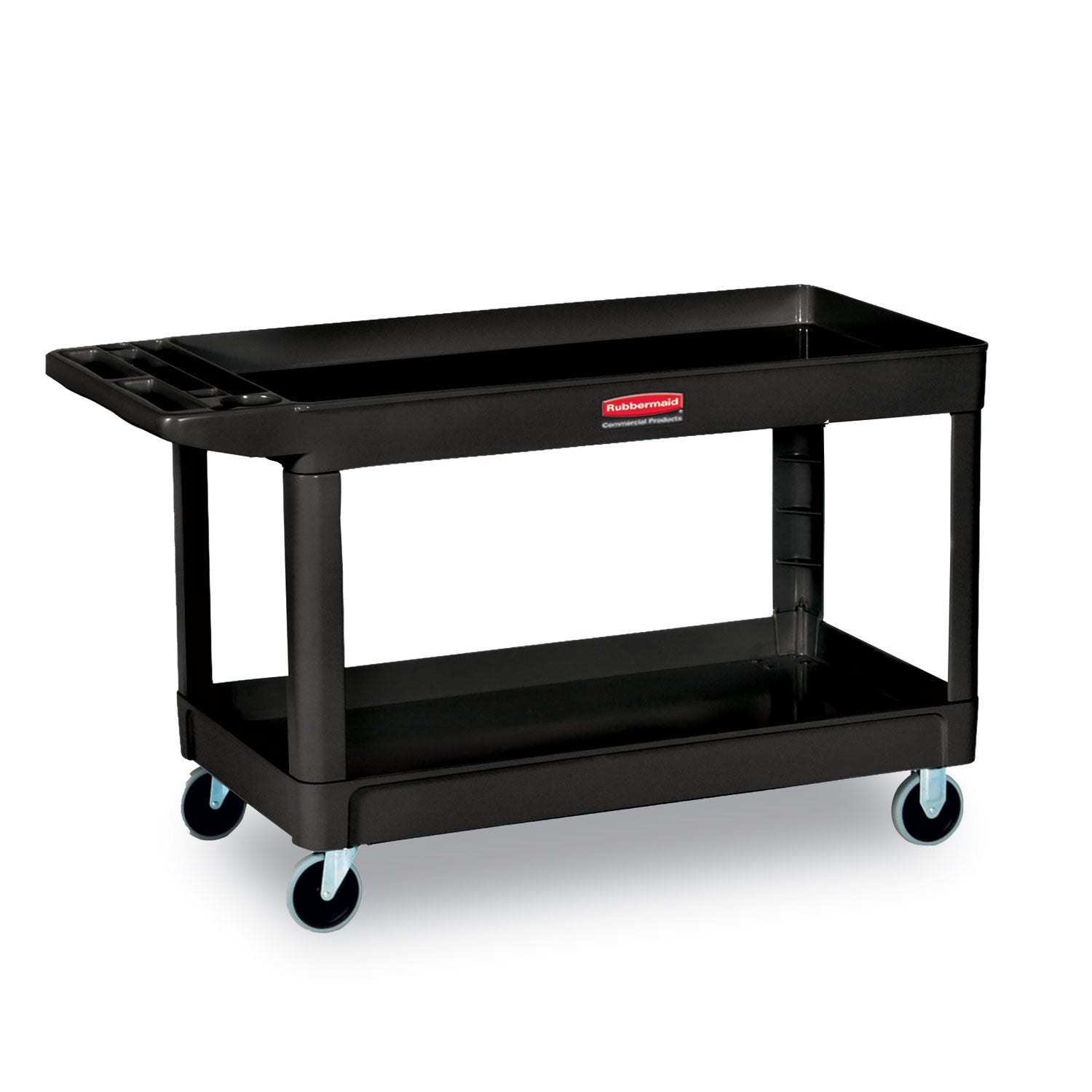 Rubbermaid® Commercial Service/Utility Carts, Plastic, 2 Shelves, 500 lb Capacity, 24" x 40" x 31.25", Black