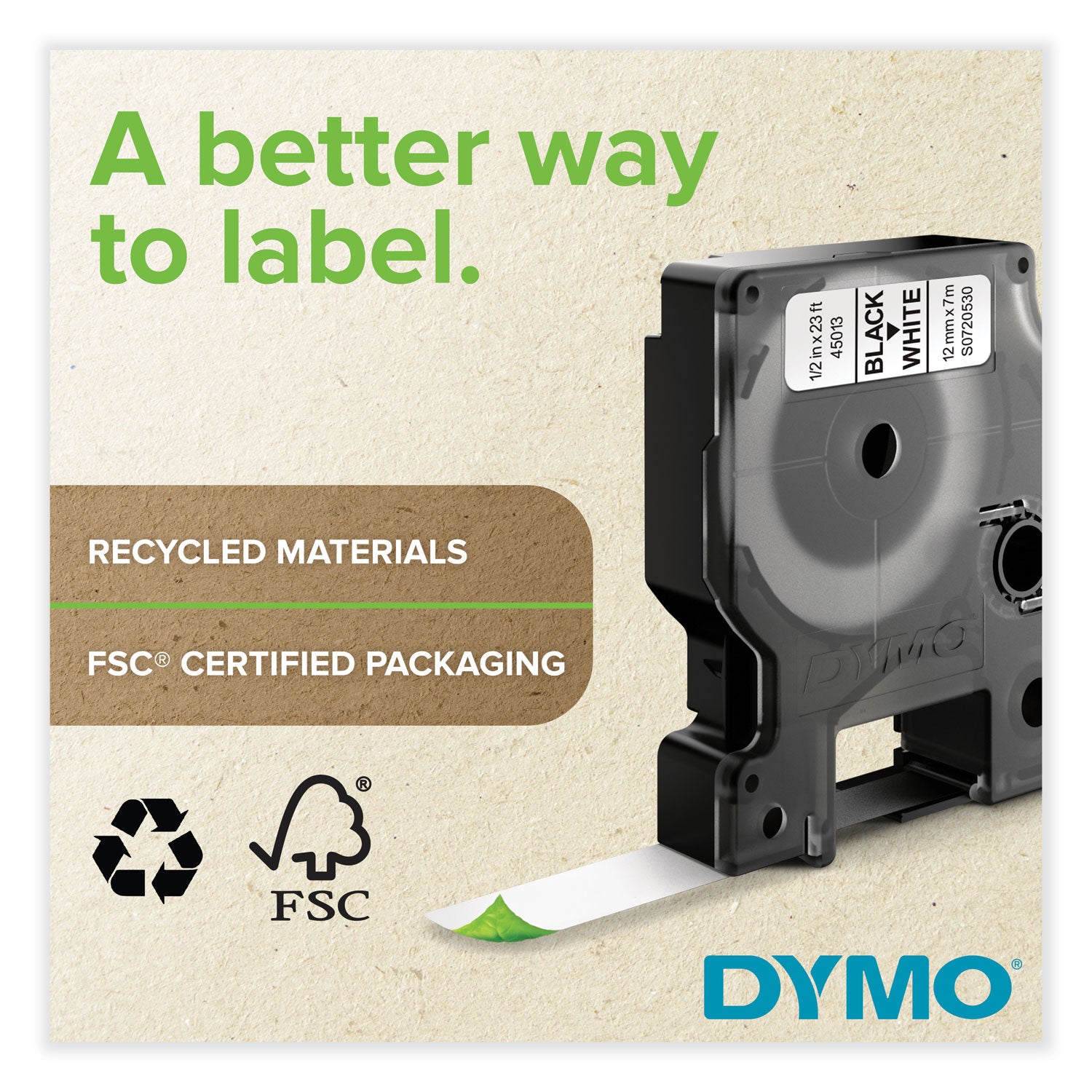 DYMO® D1 High-Performance Polyester Removable Label Tape, 0.5" x 23 ft, Black on Clear