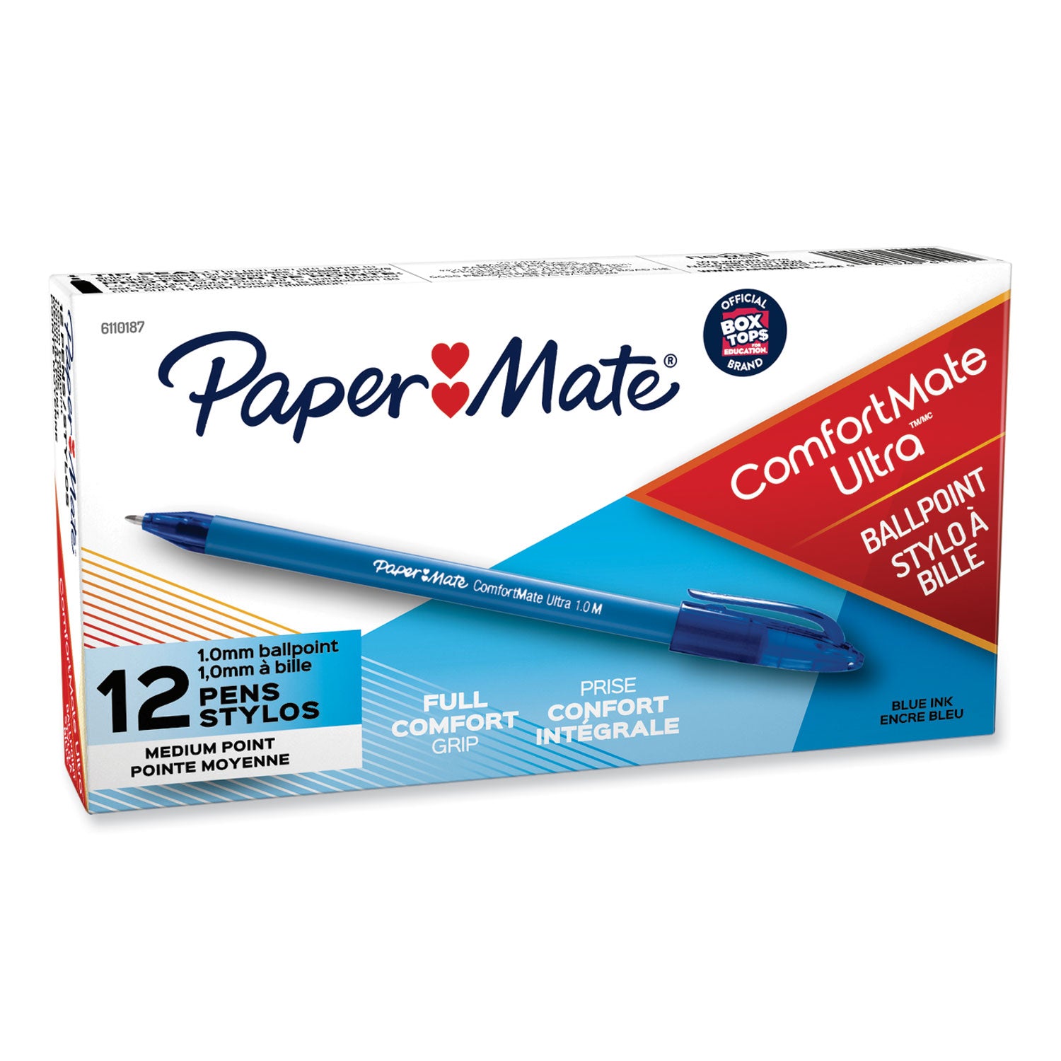 Paper Mate® ComfortMate Ultra Ballpoint Pen, Stick, Medium 1 mm, Blue Ink, Blue Barrel, Dozen