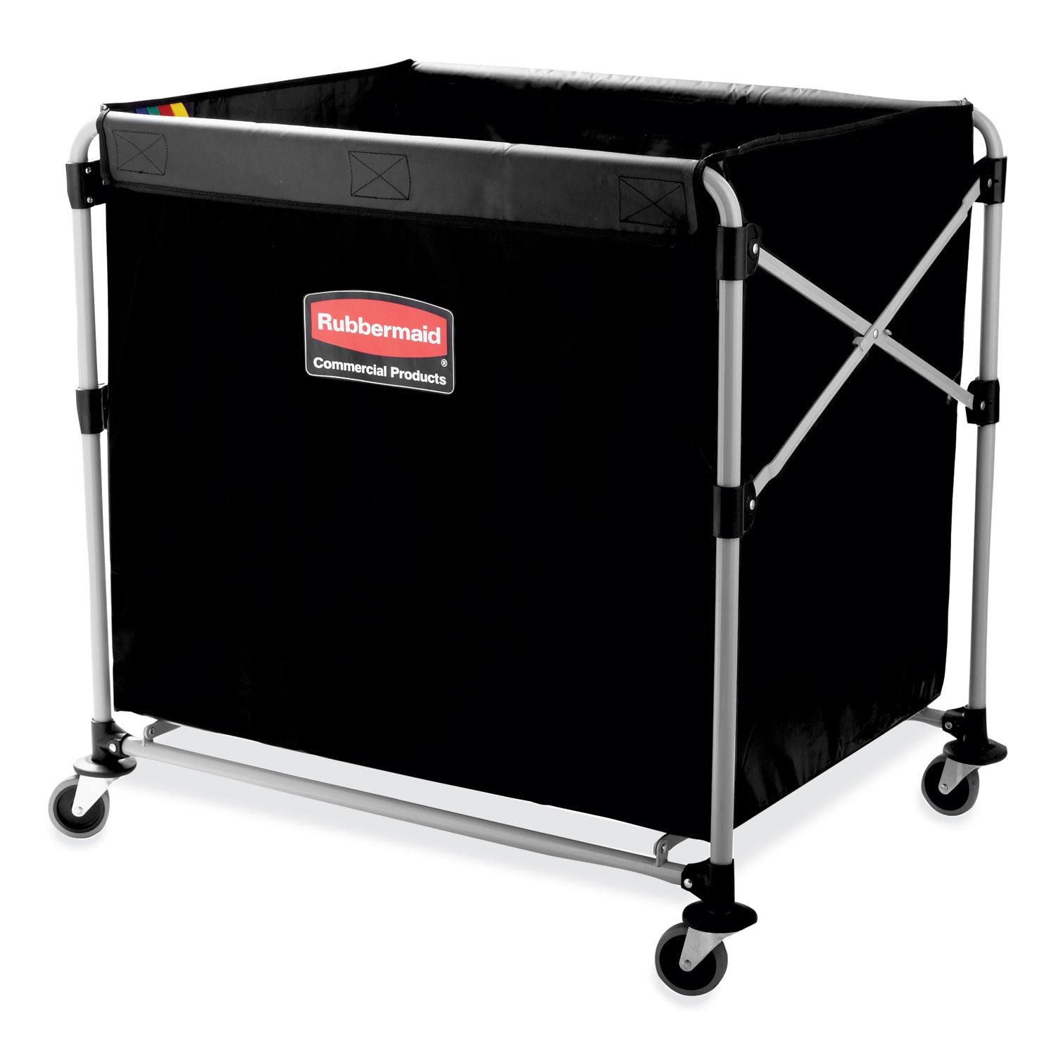 Rubbermaid® Commercial One-Compartment Collapsible X-Cart, Synthetic Fabric, 9.96 cu ft Bin, 24.1" x 35.7" x 34", Black/Silver