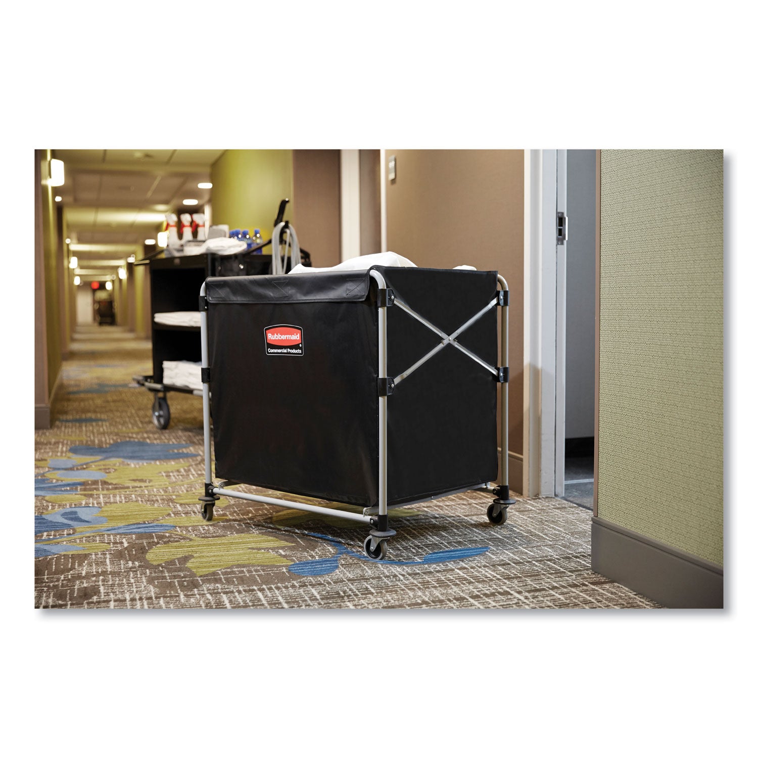 Rubbermaid® Commercial One-Compartment Collapsible X-Cart, Synthetic Fabric, 9.96 cu ft Bin, 24.1" x 35.7" x 34", Black/Silver