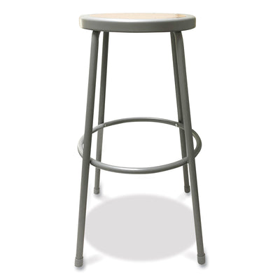 ALERA Industrial Metal Shop Stool, Backless, Supports Up to 300 lb, 30" Seat Height, Brown Seat, Gray Base - Flipcost