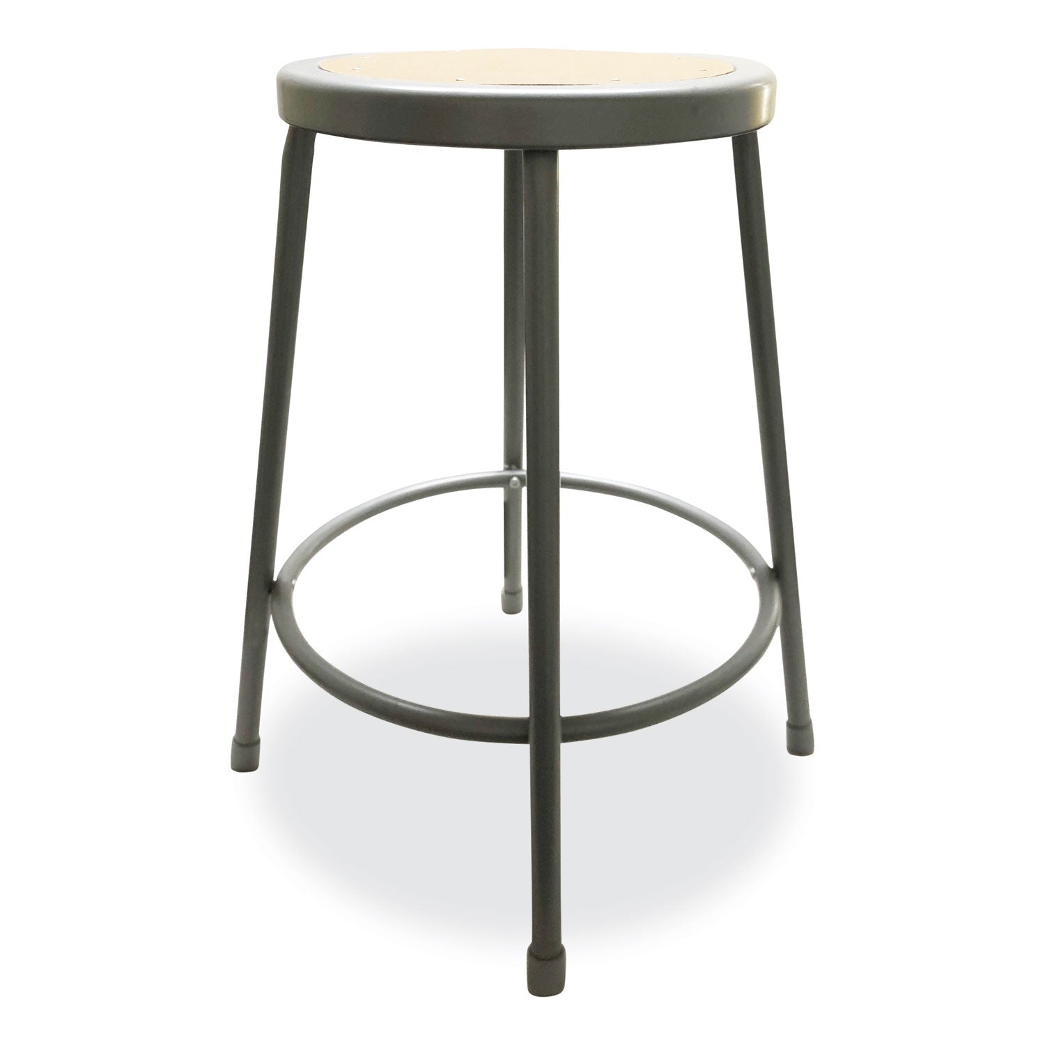 Alera® Industrial Metal Shop Stool, Backless, Supports Up to 300 lb, 24" Seat Height, Brown Seat, Gray Base