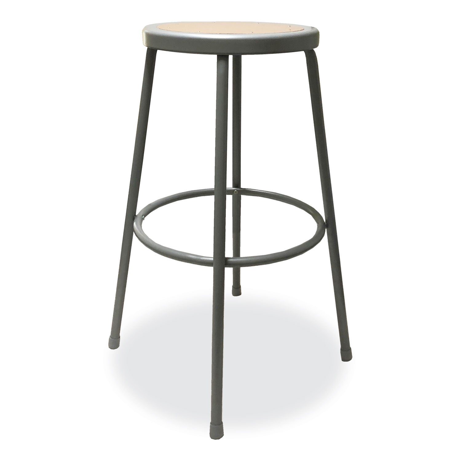 Alera® Industrial Metal Shop Stool, Backless, Supports Up to 300 lb, 30" Seat Height, Brown Seat, Gray Base