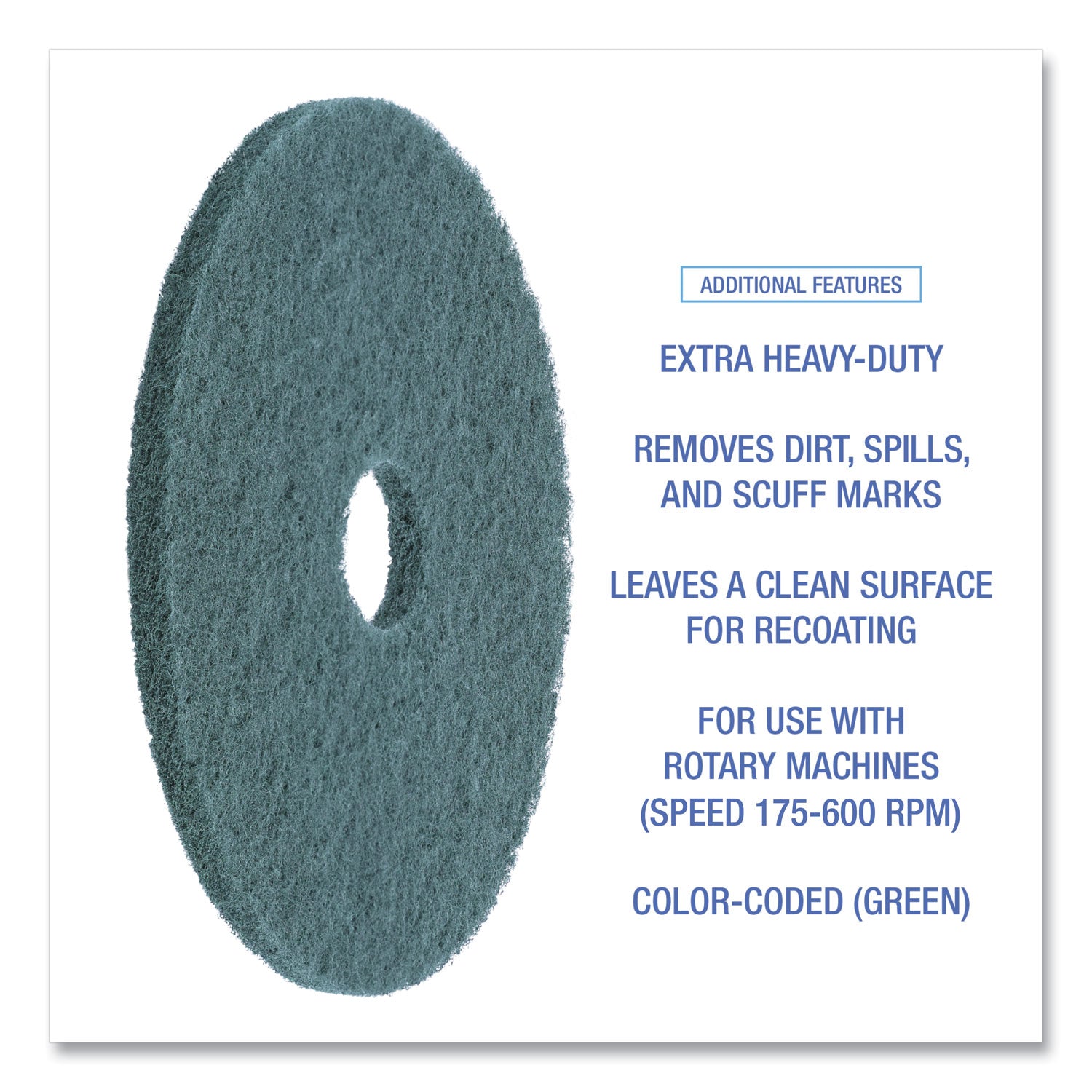 Boardwalk® Heavy-Duty Scrubbing Floor Pads, 19" Diameter, Green, 5/Carton