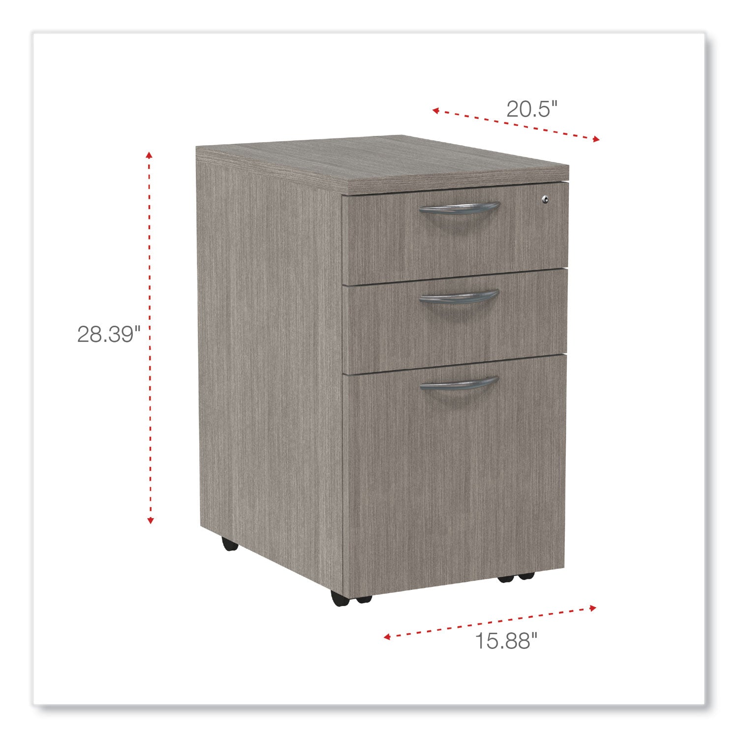 Alera® Alera Valencia Series Mobile Pedestal File, Left/Right, 3-Drawer: Box/Box/File, Legal/Letter, Gray, 15.88 x 20.5 x 28.39