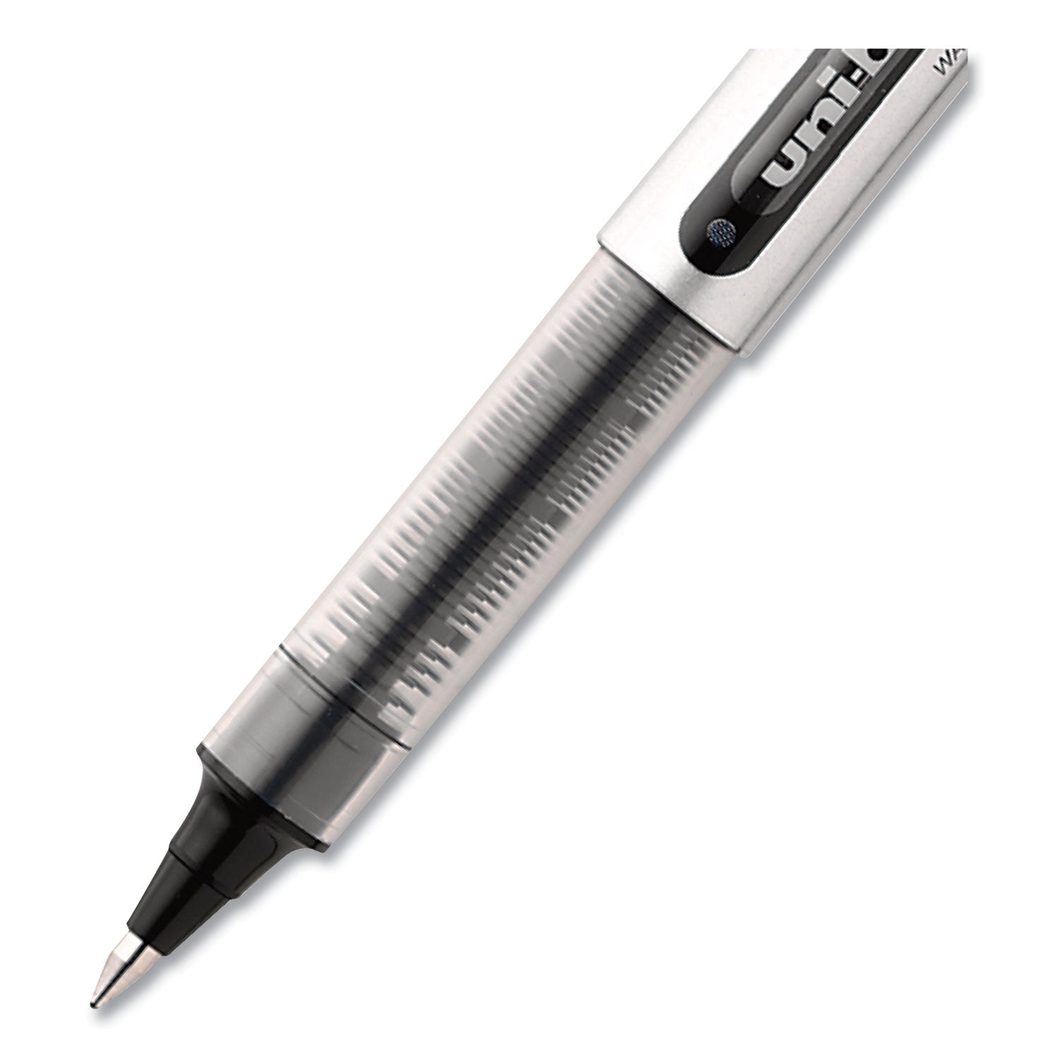 uniball® VISION Roller Ball Pen, Stick, Fine 0.7 mm, Black Ink, Silver/Black/Clear Barrel, Dozen