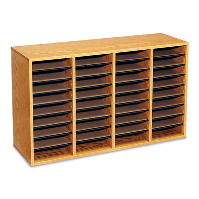 Wood/Laminate Literature Sorter, 36 Compartments, 39.25 x 11.75 x 24, Medium Oak Flipcost Flipcost