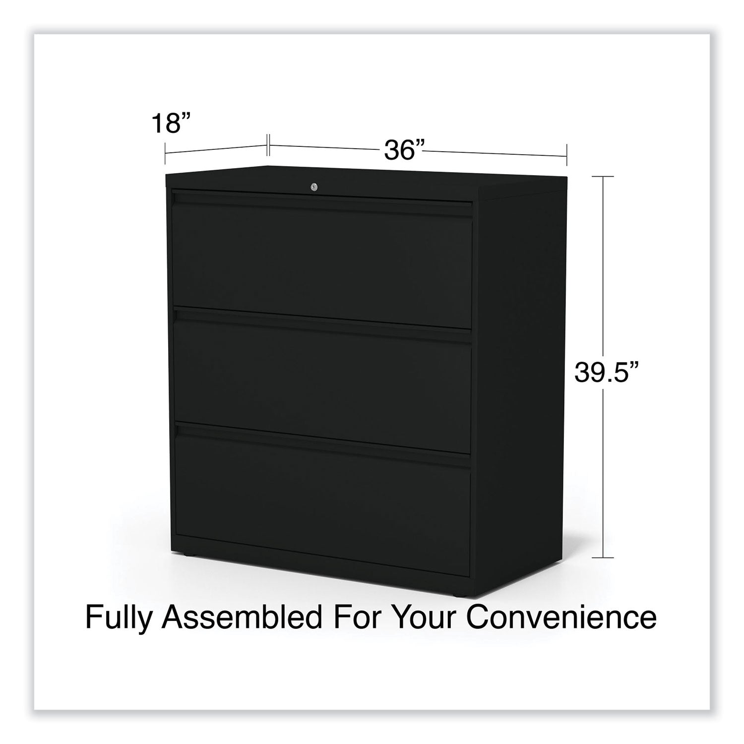 Alera® Lateral File, 3 Legal/Letter/A4/A5-Size File Drawers, Black, 36" x 18.63" x 40.25"