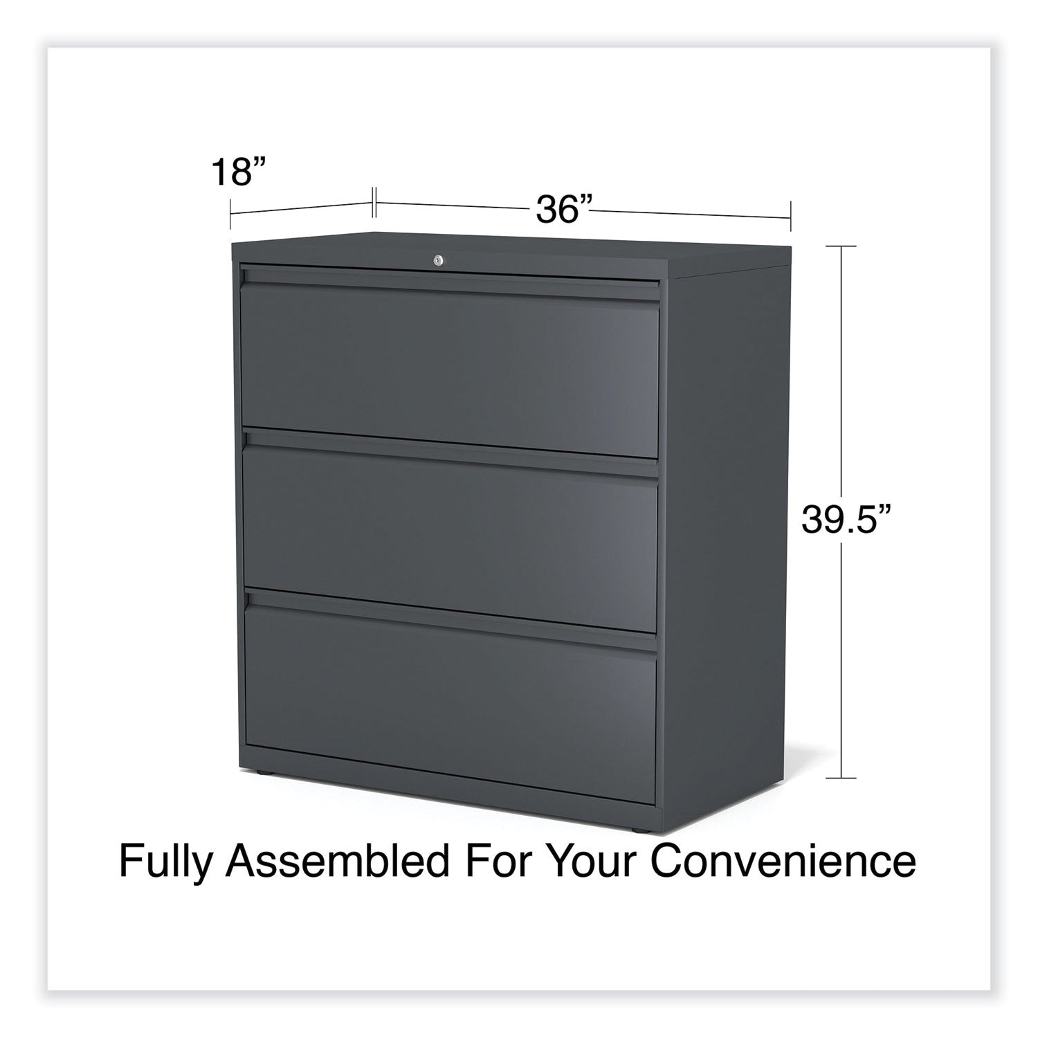 Alera® Lateral File, 3 Legal/Letter/A4/A5-Size File Drawers, Charcoal, 36" x 18.63" x 40.25"