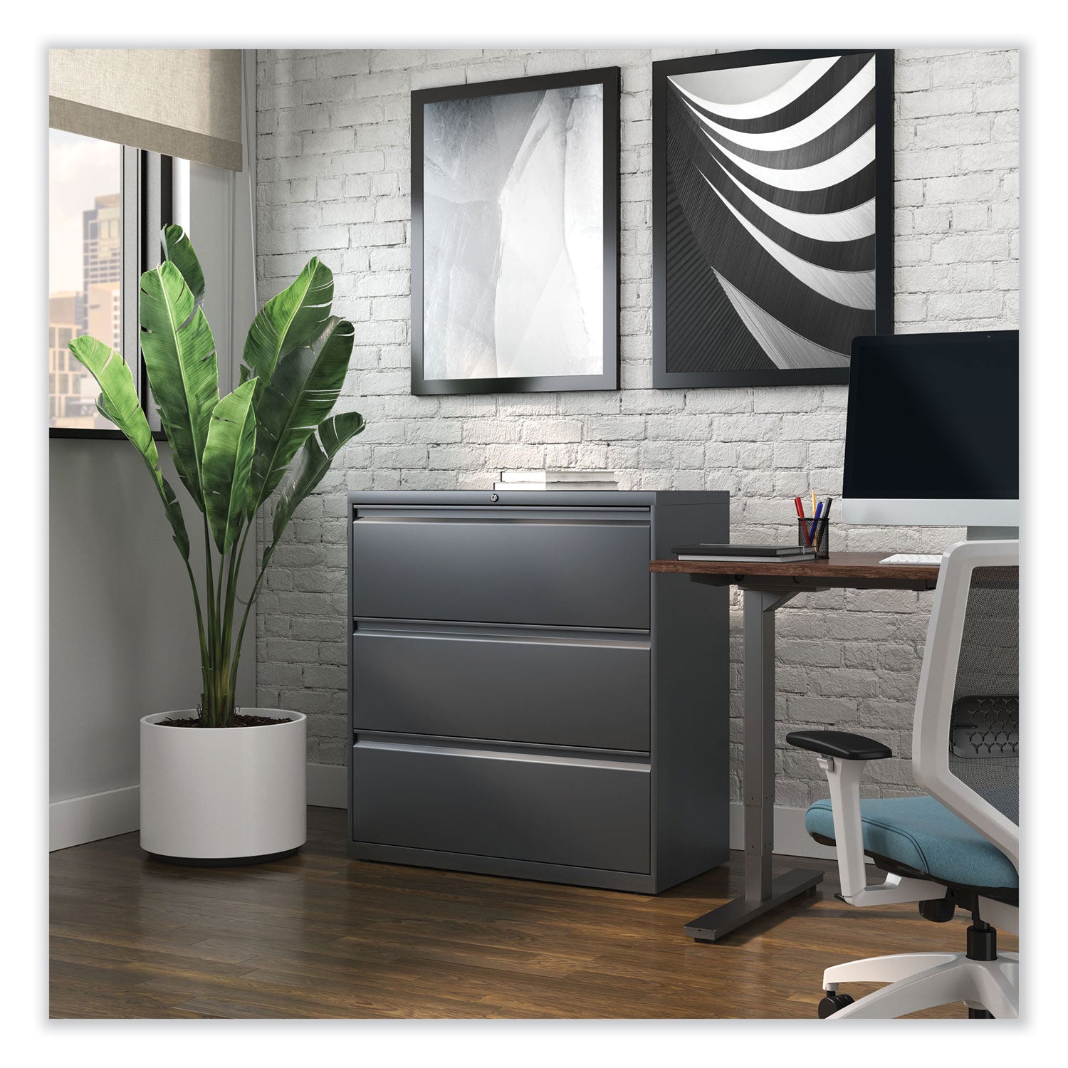 Alera® Lateral File, 3 Legal/Letter/A4/A5-Size File Drawers, Charcoal, 36" x 18.63" x 40.25"