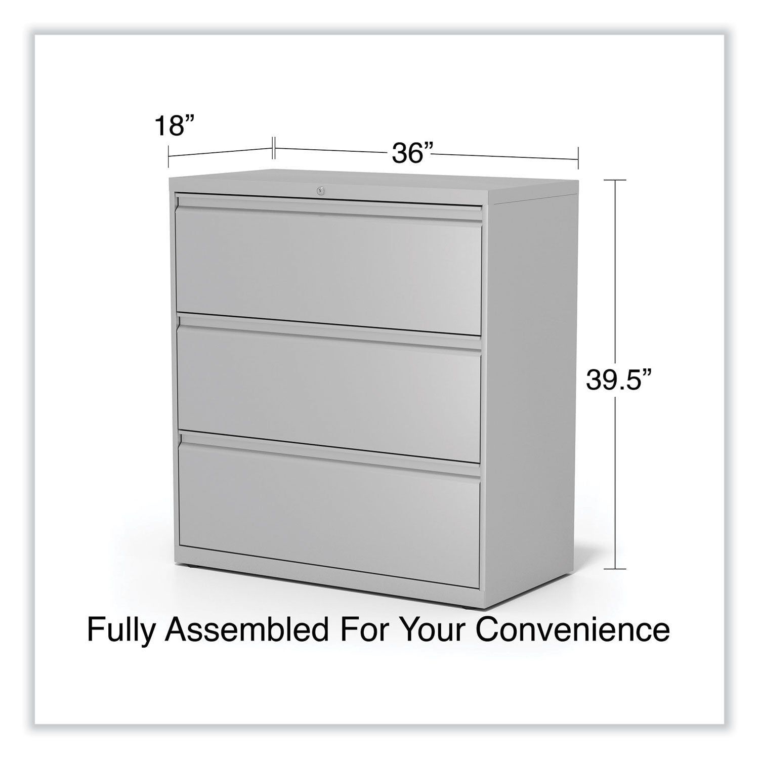 Alera® Lateral File, 3 Legal/Letter/A4/A5-Size File Drawers, Light Gray, 36" x 18.63" x 40.25"