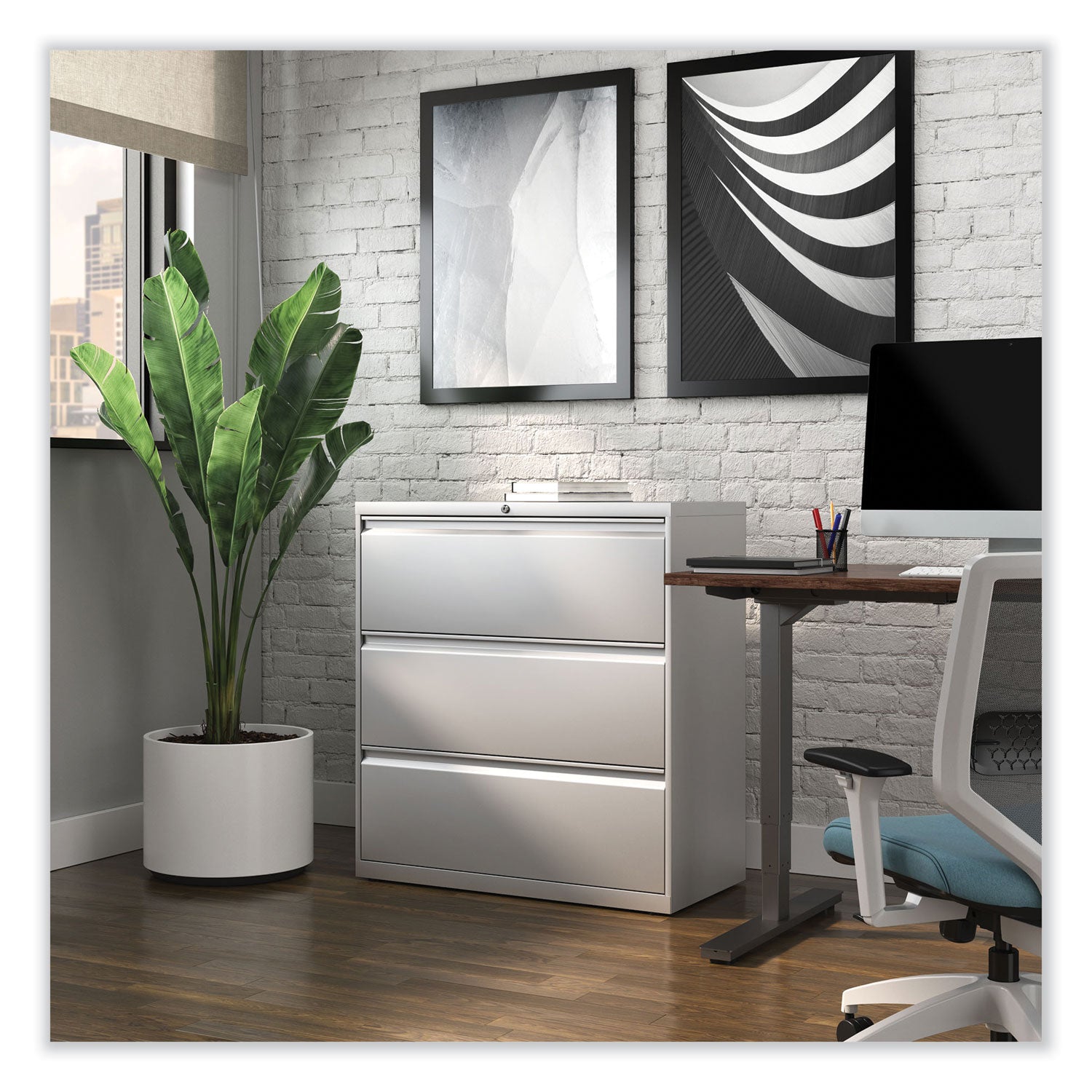 Alera® Lateral File, 3 Legal/Letter/A4/A5-Size File Drawers, Light Gray, 36" x 18.63" x 40.25"