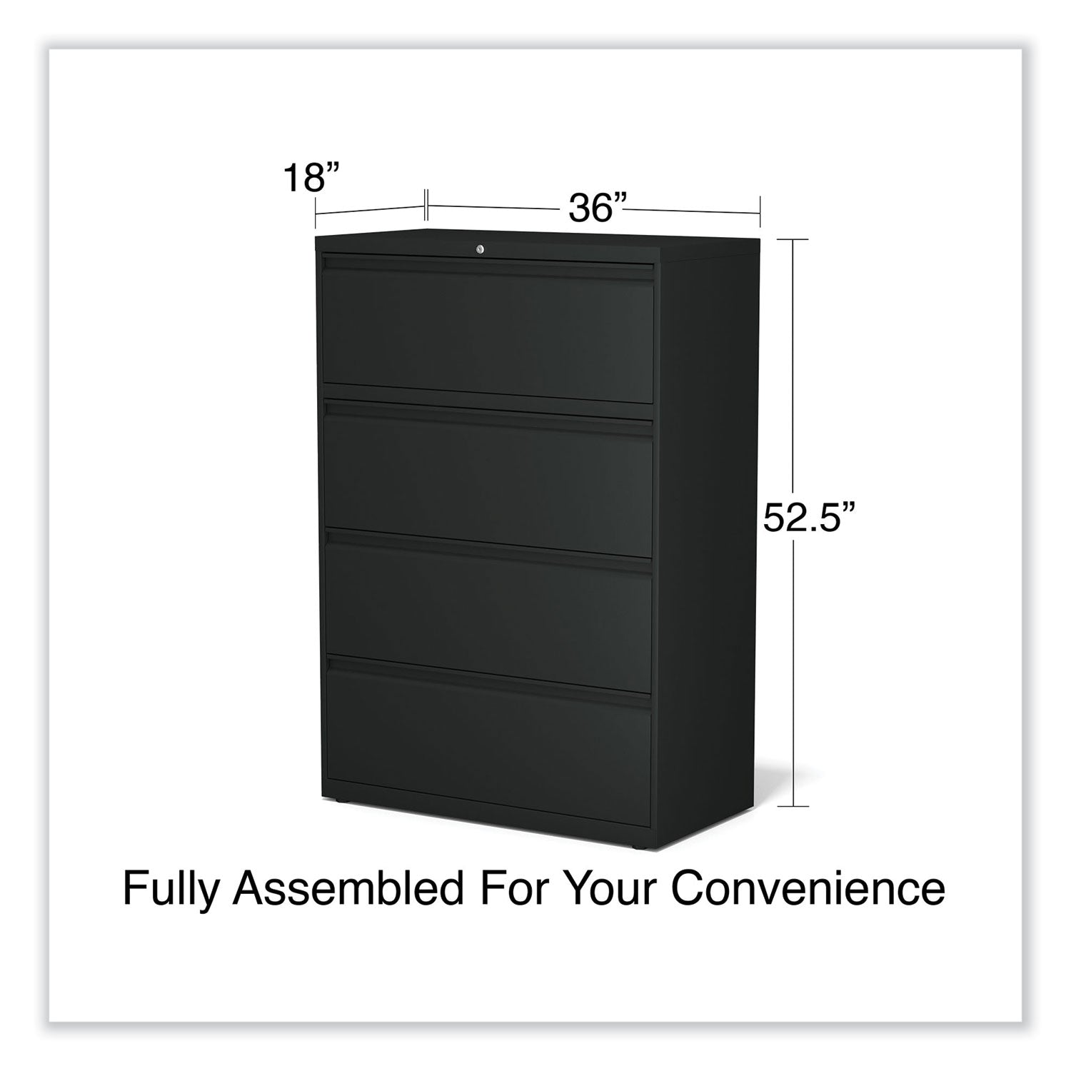 Alera® Lateral File, 4 Legal/Letter-Size File Drawers, Black, 36" x 18.63" x 52.5"