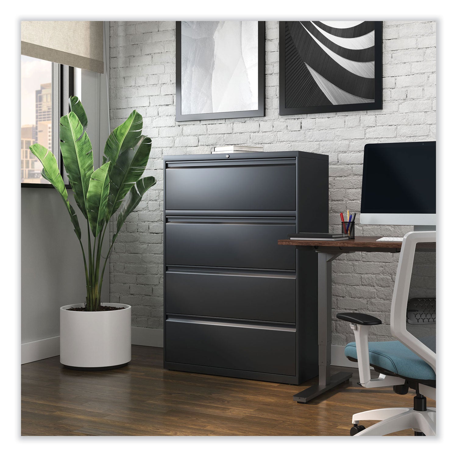 Alera® Lateral File, 4 Legal/Letter-Size File Drawers, Black, 36" x 18.63" x 52.5"