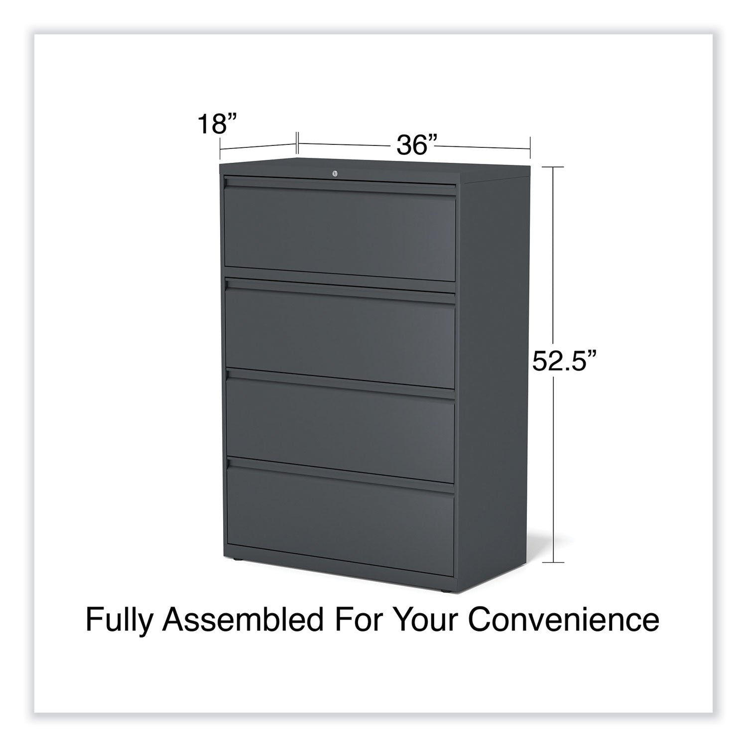 Alera® Lateral File, 4 Legal/Letter/A4/A5-Size File Drawers, Charcoal, 36" x 18.63" x 52.5"