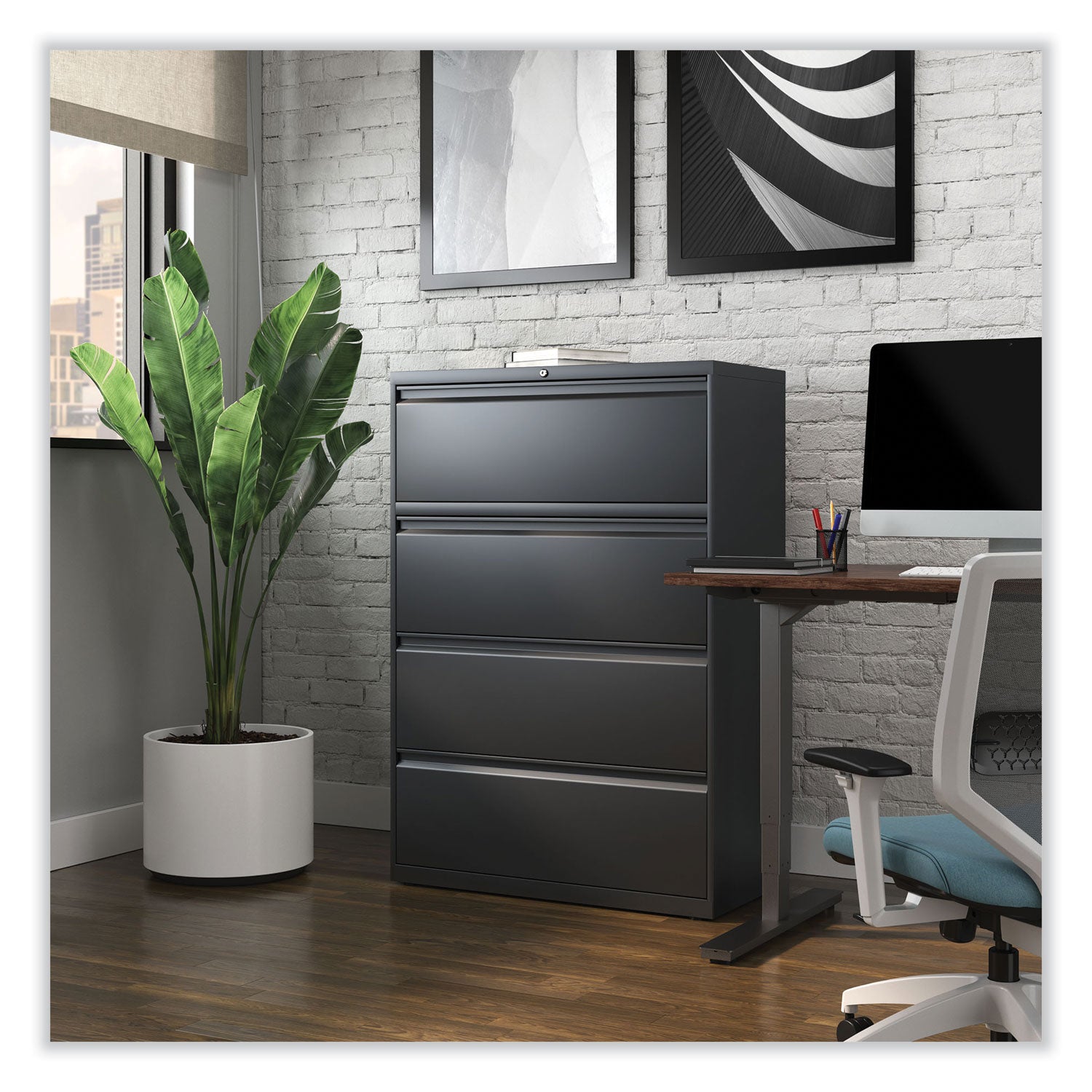 Alera® Lateral File, 4 Legal/Letter/A4/A5-Size File Drawers, Charcoal, 36" x 18.63" x 52.5"