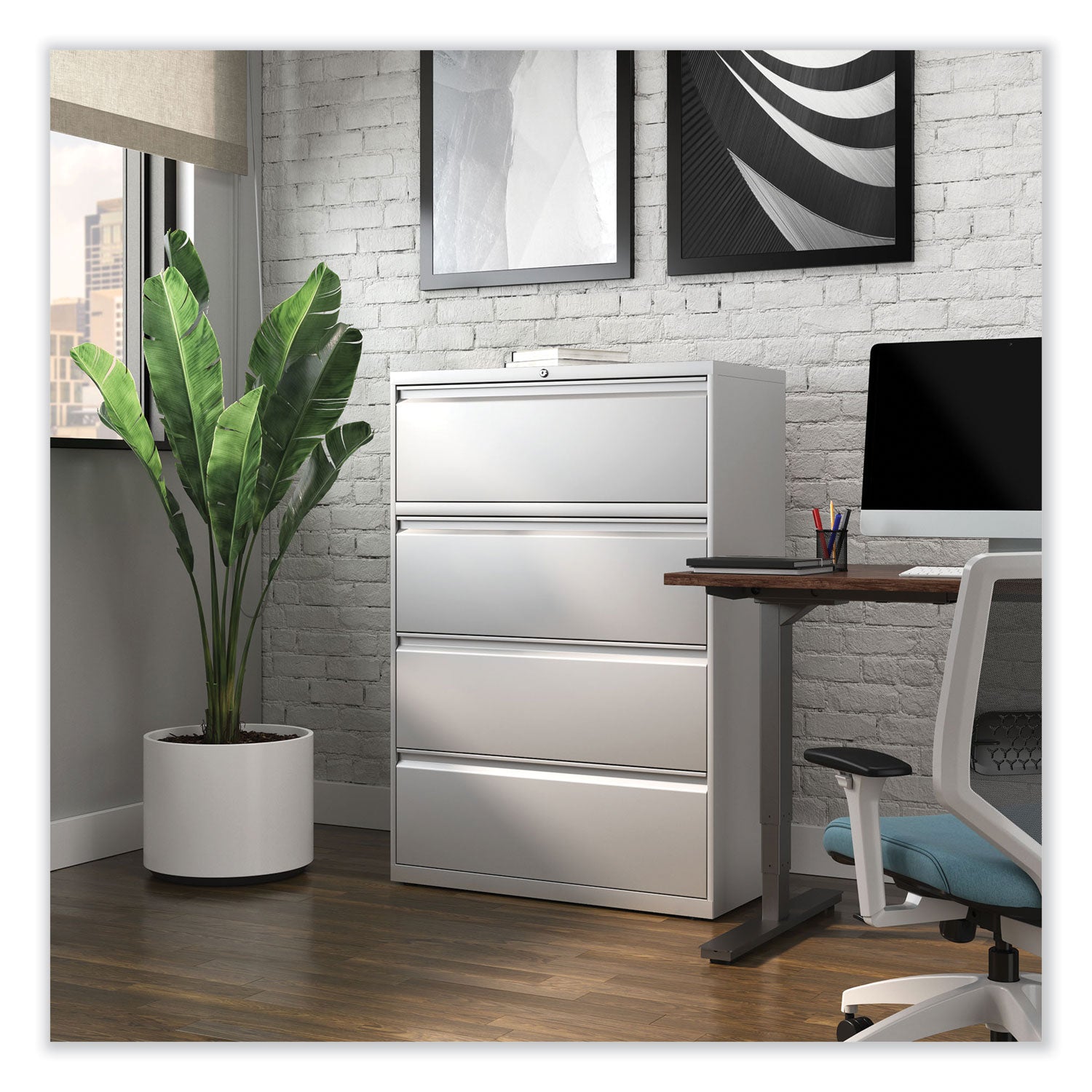 Alera® Lateral File, 4 Legal/Letter-Size File Drawers, Light Gray, 36" x 18.63" x 52.5"