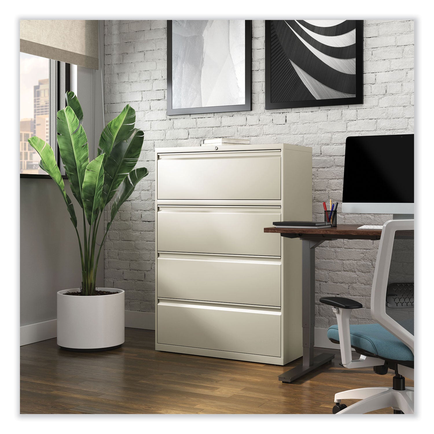 Alera® Lateral File, 4 Legal/Letter-Size File Drawers, Putty, 36" x 18.63" x 52.5"