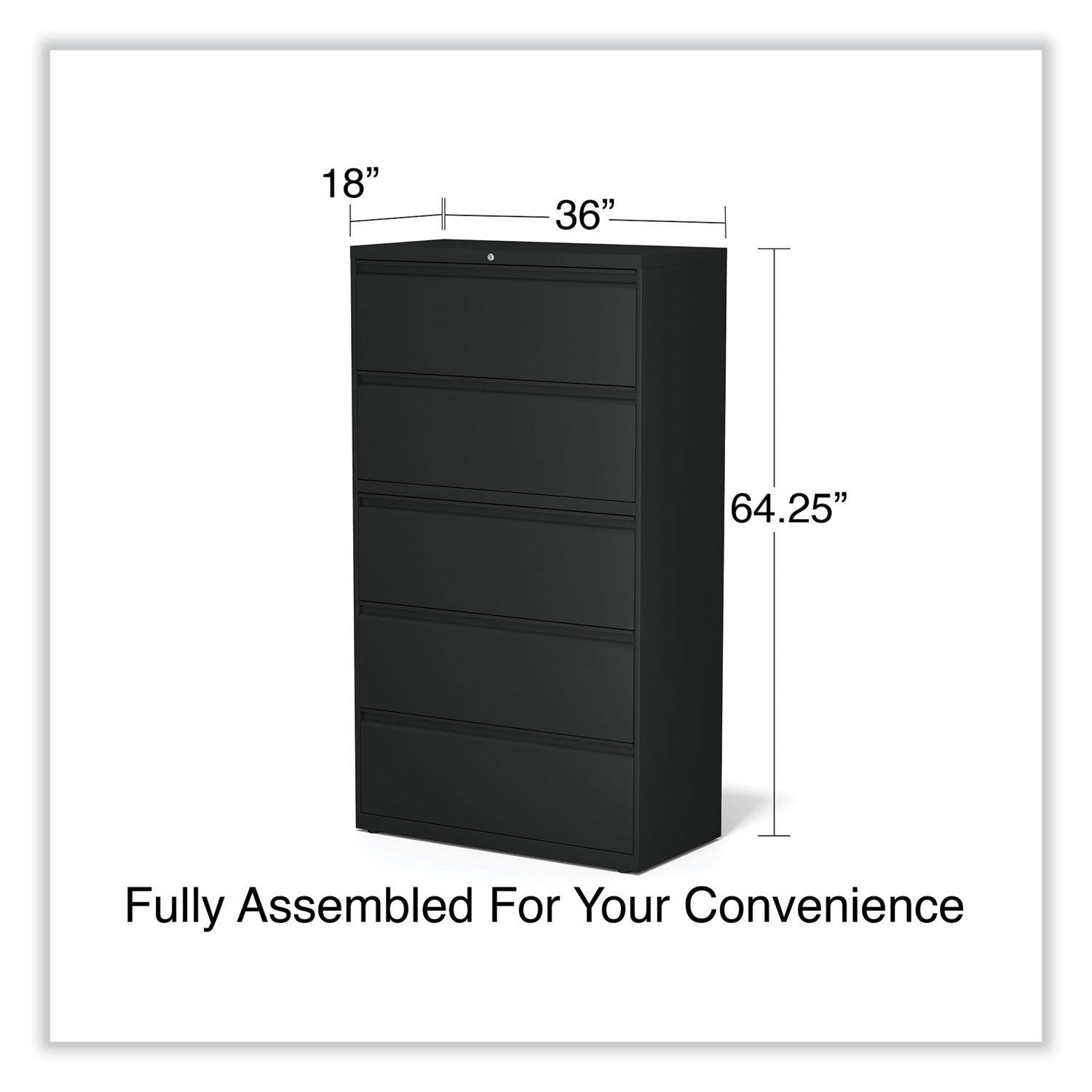 Alera® Lateral File, 5 Legal/Letter/A4/A5-Size File Drawers, Black, 36" x 18.63" x 67.63"