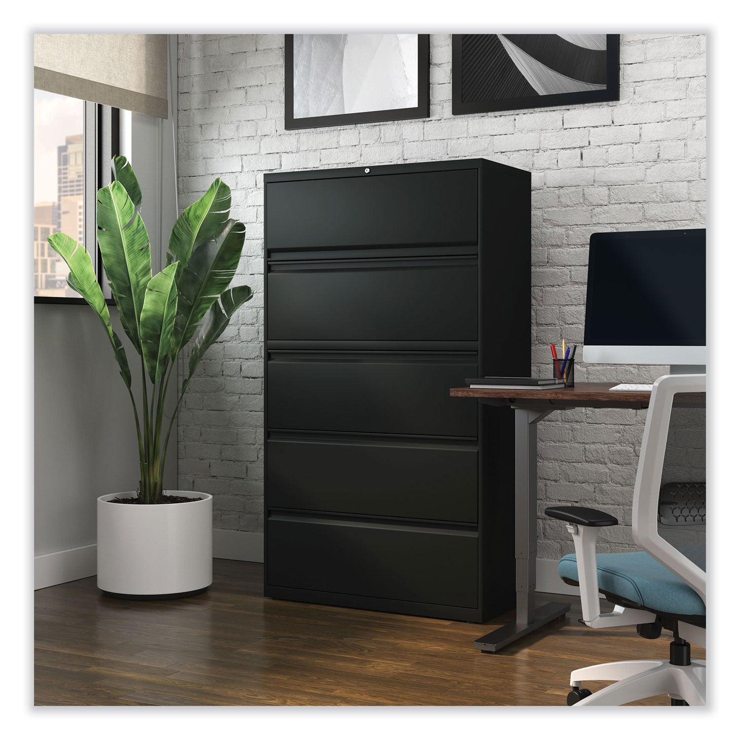 Alera® Lateral File, 5 Legal/Letter/A4/A5-Size File Drawers, Black, 36" x 18.63" x 67.63"