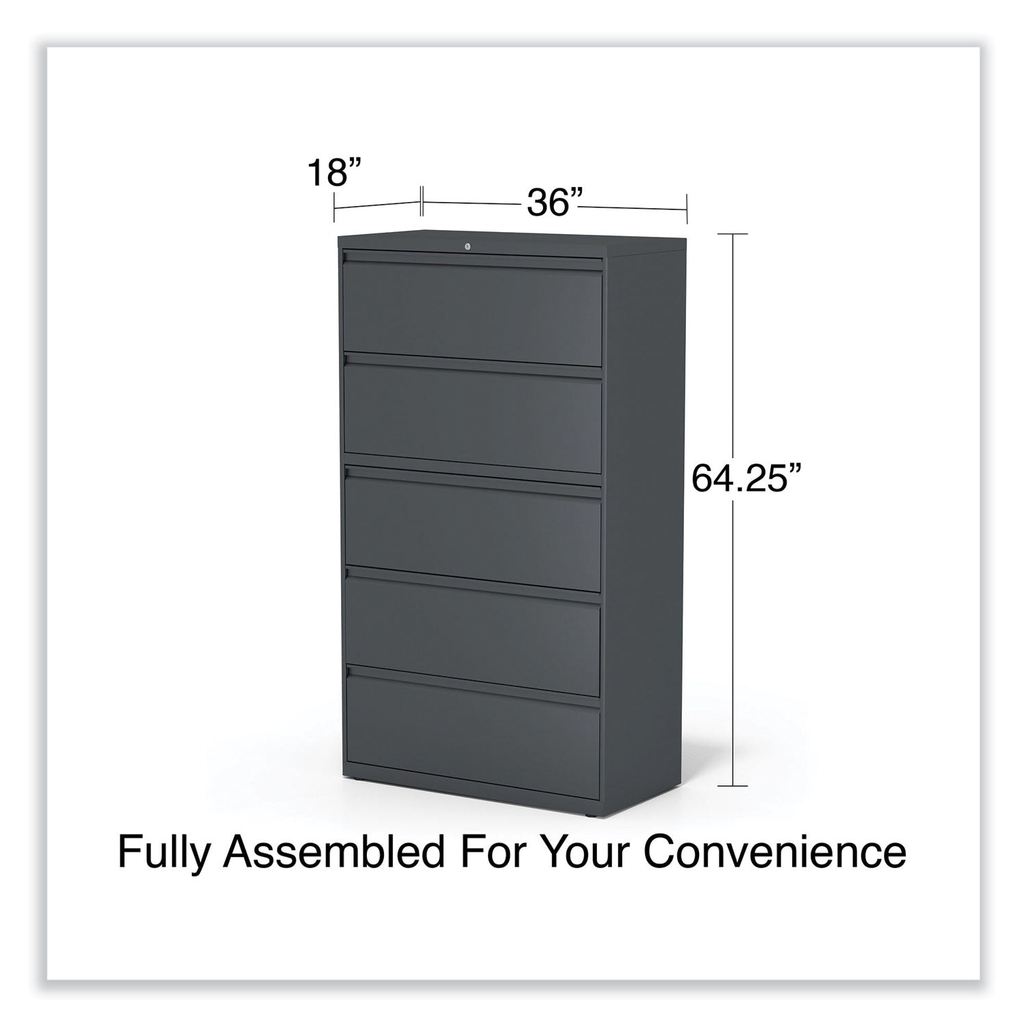 Alera® Lateral File, 5 Legal/Letter/A4/A5-Size File Drawers, Charcoal, 36" x 18.63" x 67.63"