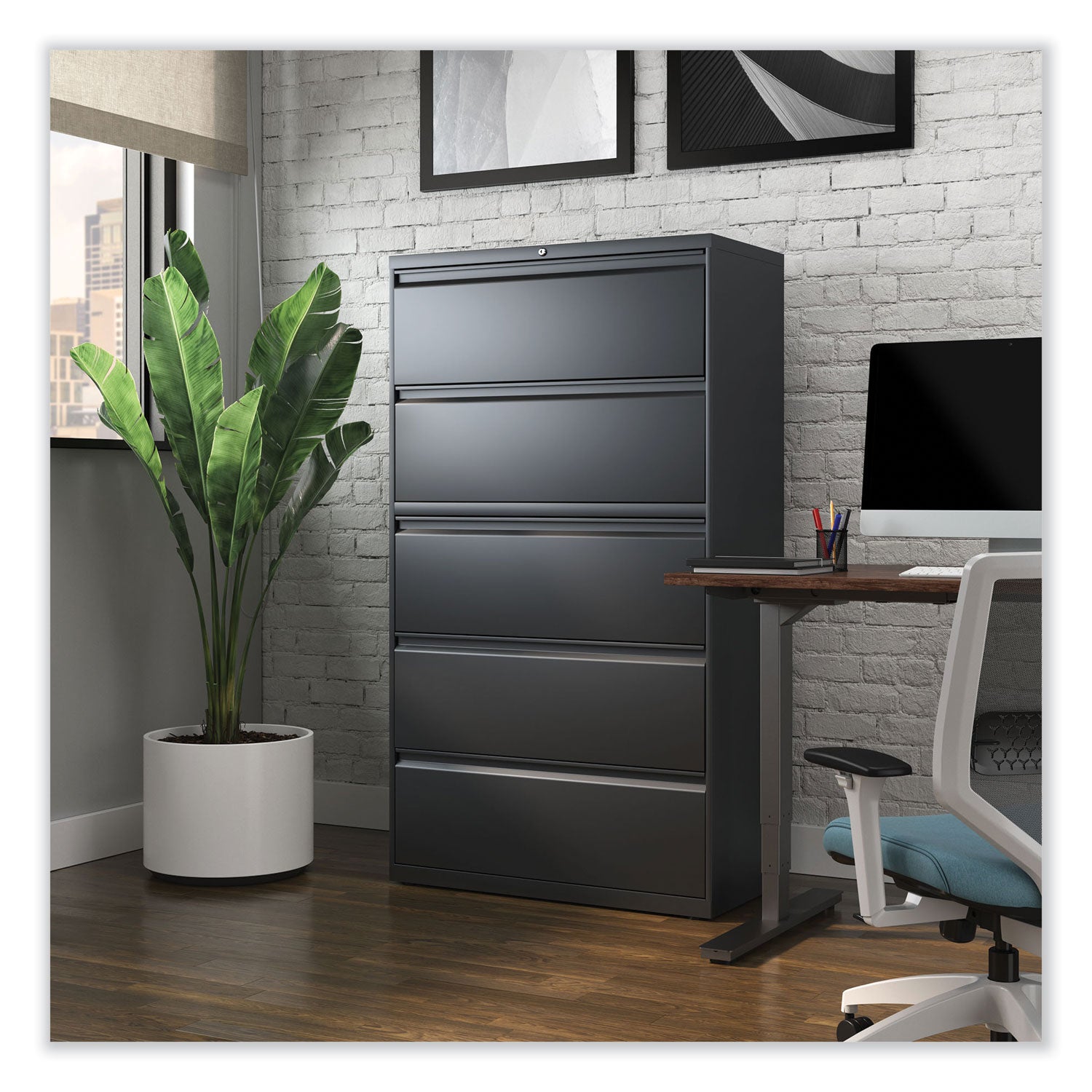 Alera® Lateral File, 5 Legal/Letter/A4/A5-Size File Drawers, Charcoal, 36" x 18.63" x 67.63"