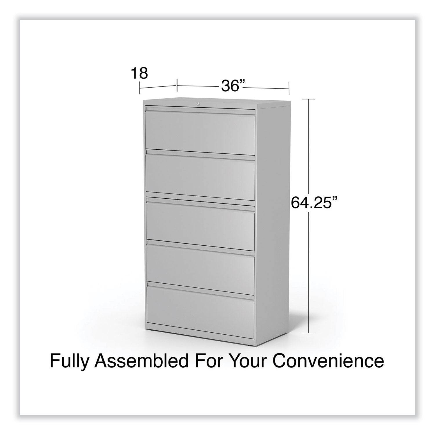 Alera® Lateral File, 5 Legal/Letter/A4/A5-Size File Drawers, Light Gray, 36" x 18.63" x 67.63"