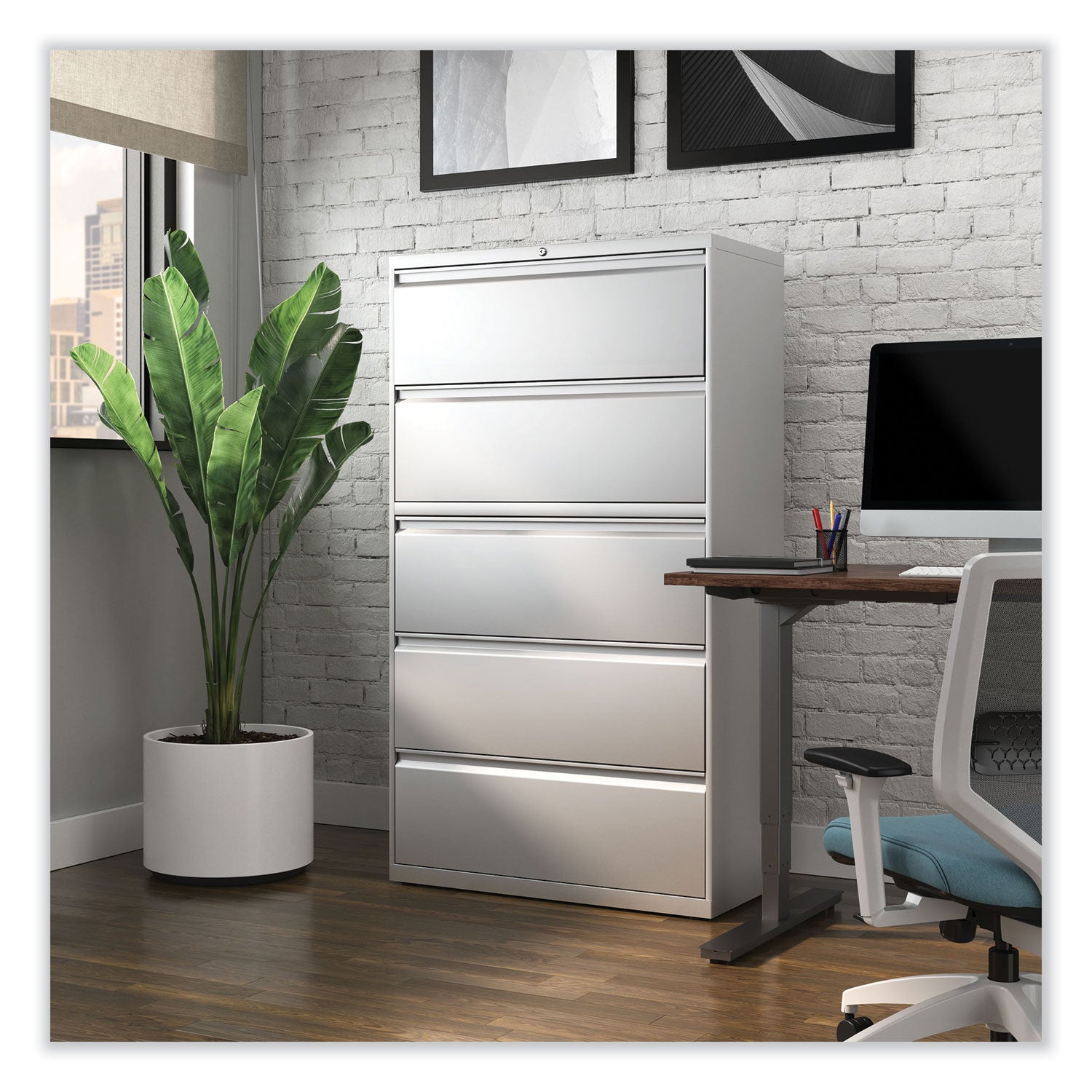 Alera® Lateral File, 5 Legal/Letter/A4/A5-Size File Drawers, Light Gray, 36" x 18.63" x 67.63"