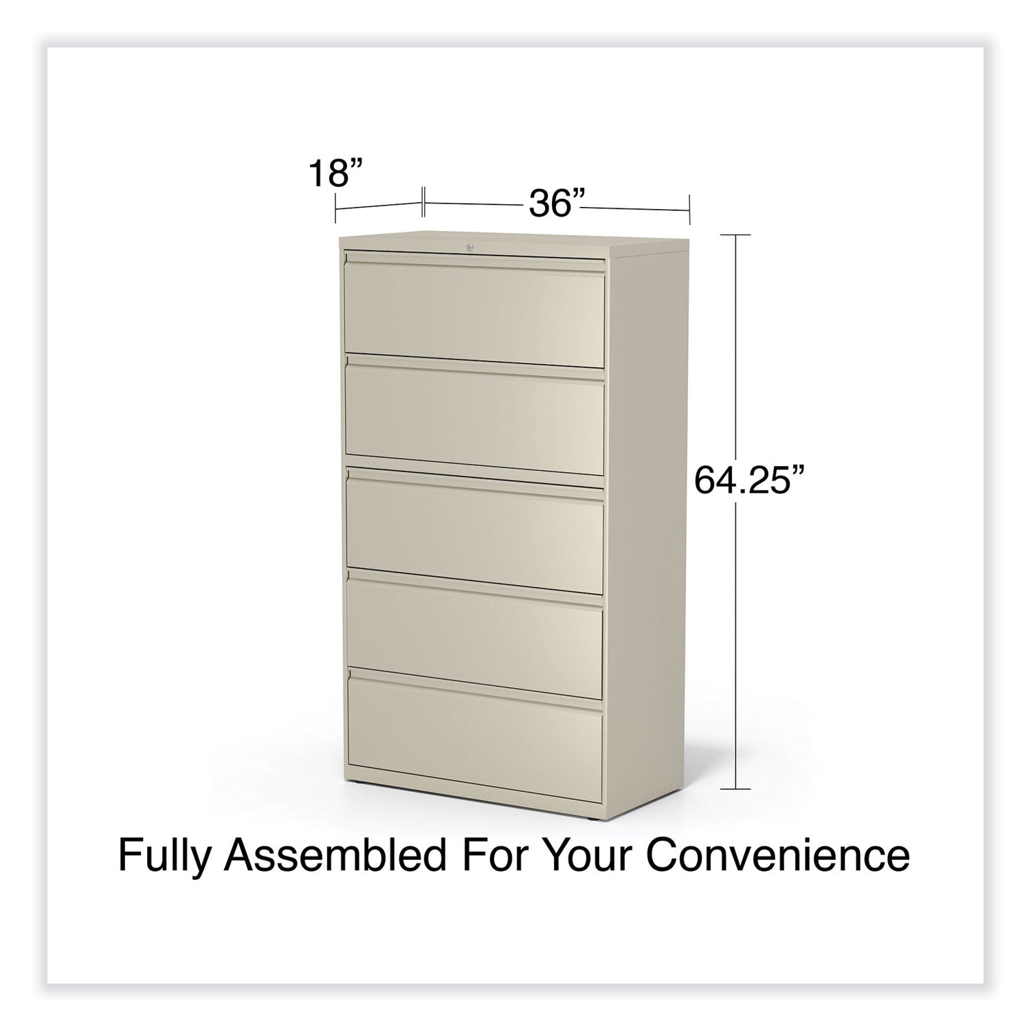 Alera® Lateral File, 5 Legal/Letter/A4/A5-Size File Drawers, Putty, 36" x 18.63" x 67.63"