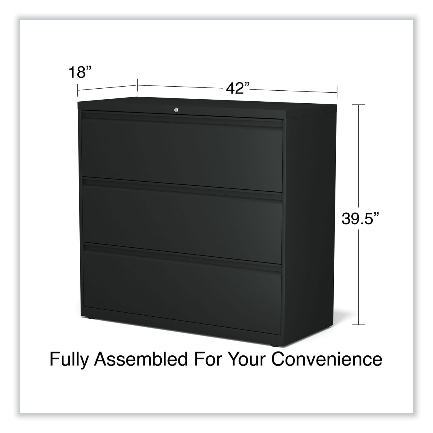 Alera® Lateral File, 3 Legal/Letter/A4/A5-Size File Drawers, Black, 42" x 18.63" x 40.25"