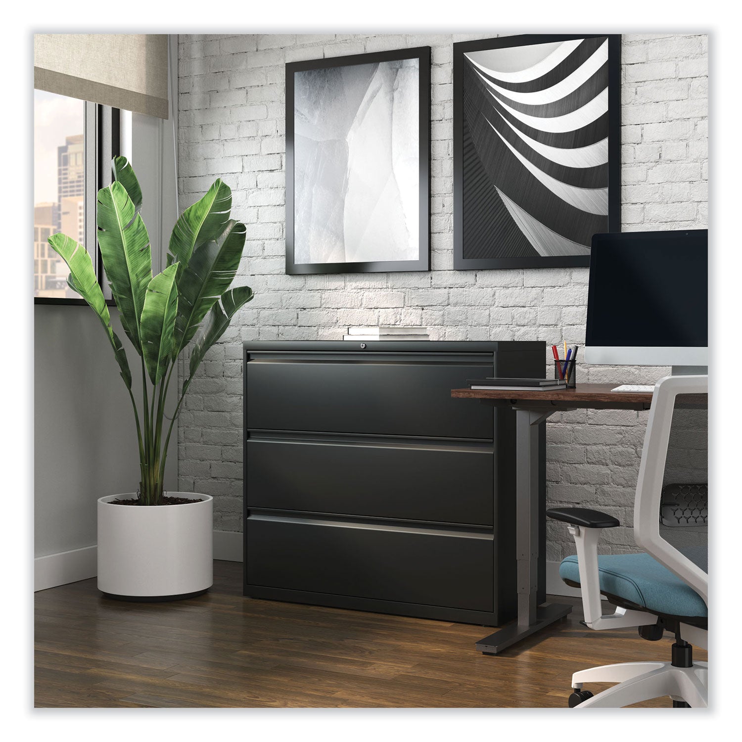 Alera® Lateral File, 3 Legal/Letter/A4/A5-Size File Drawers, Black, 42" x 18.63" x 40.25"