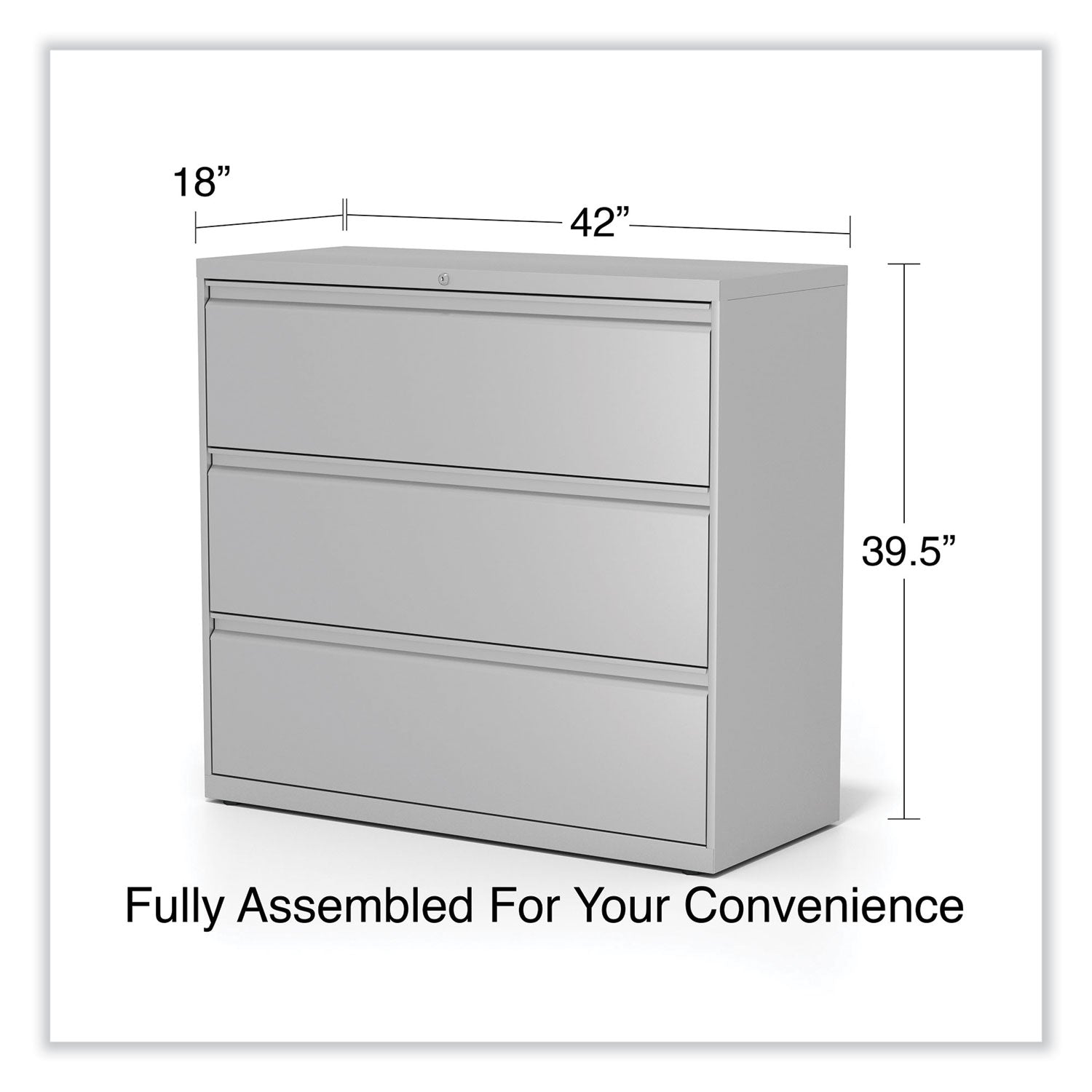 Alera® Lateral File, 3 Legal/Letter/A4/A5-Size File Drawers, Light Gray, 42" x 18.63" x 40.25"