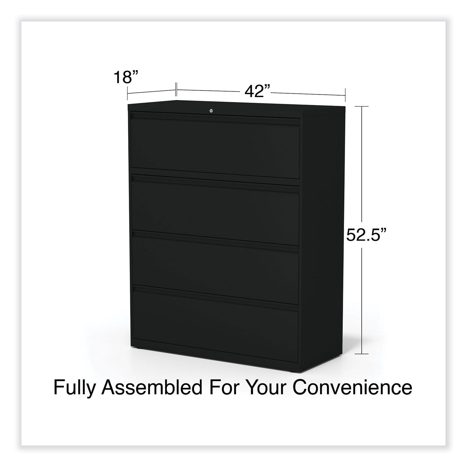 Alera® Lateral File, 4 Legal/Letter-Size File Drawers, Black, 42" x 18.63" x 52.5"