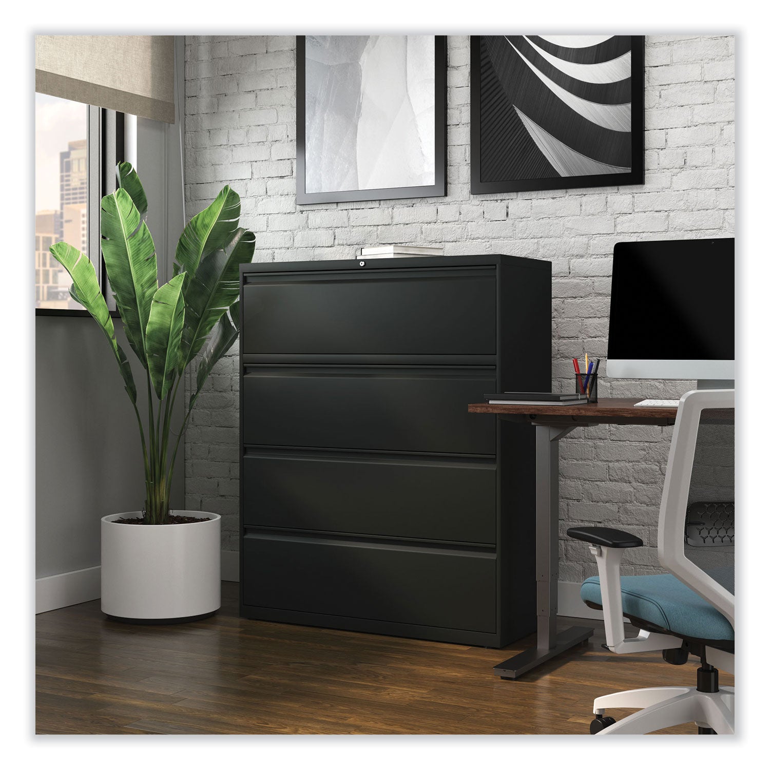 Alera® Lateral File, 4 Legal/Letter-Size File Drawers, Black, 42" x 18.63" x 52.5"