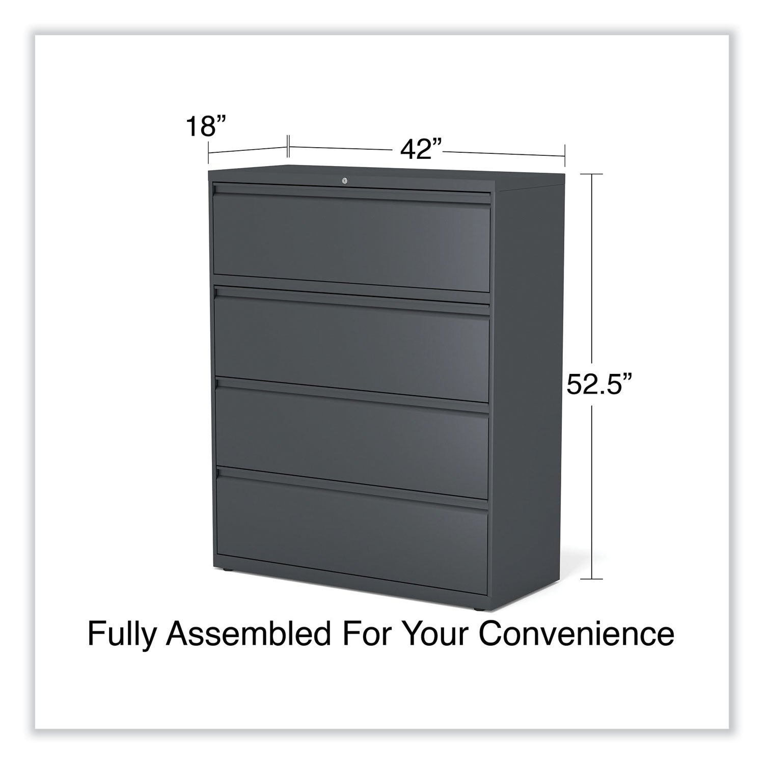 Alera® Lateral File, 4 Legal/Letter/A4/A5-Size File Drawers, Charcoal, 42" x 18.63" x 52.5"