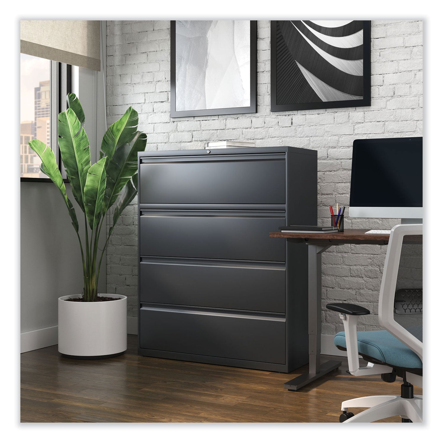 Alera® Lateral File, 4 Legal/Letter/A4/A5-Size File Drawers, Charcoal, 42" x 18.63" x 52.5"