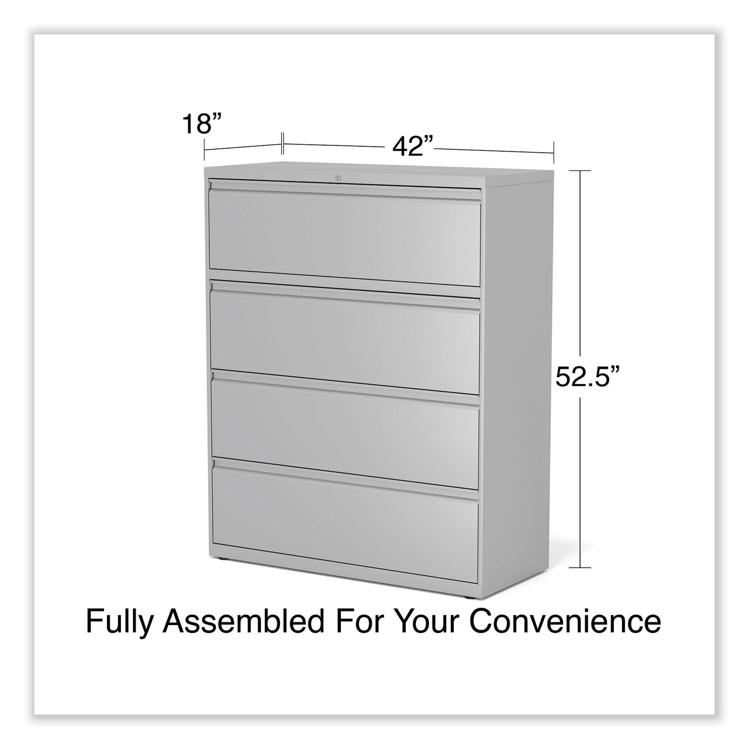 Alera® Lateral File, 4 Legal/Letter-Size File Drawers, Light Gray, 42" x 18.63" x 52.5"