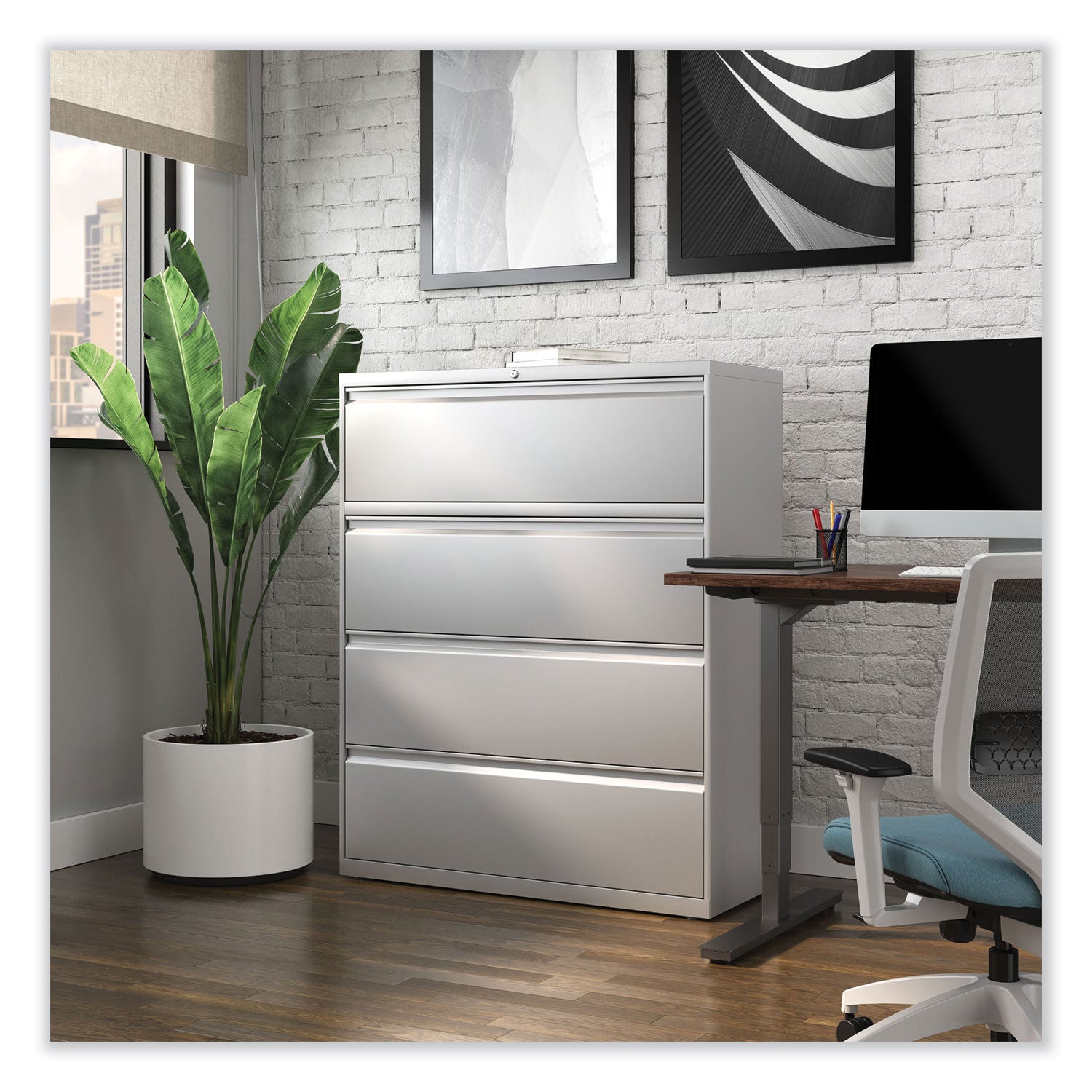 Alera® Lateral File, 4 Legal/Letter-Size File Drawers, Light Gray, 42" x 18.63" x 52.5"