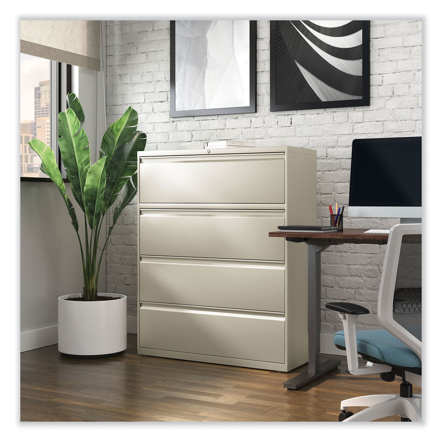 Alera® Lateral File, 4 Legal/Letter-Size File Drawers, Putty, 42" x 18.63" x 52.5"