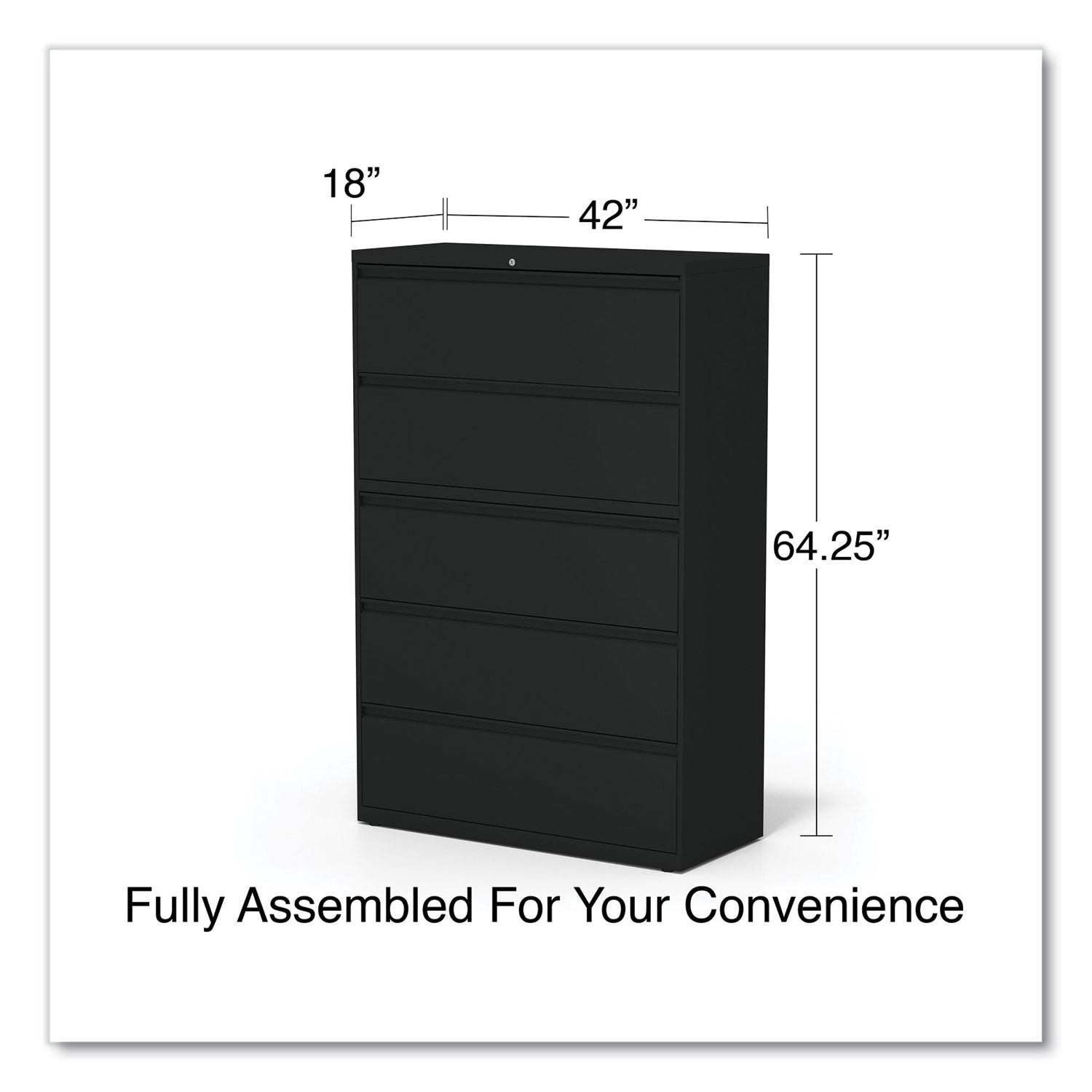 Alera® Lateral File, 5 Legal/Letter/A4/A5-Size File Drawers, Black, 42" x 18.63" x 67.63"