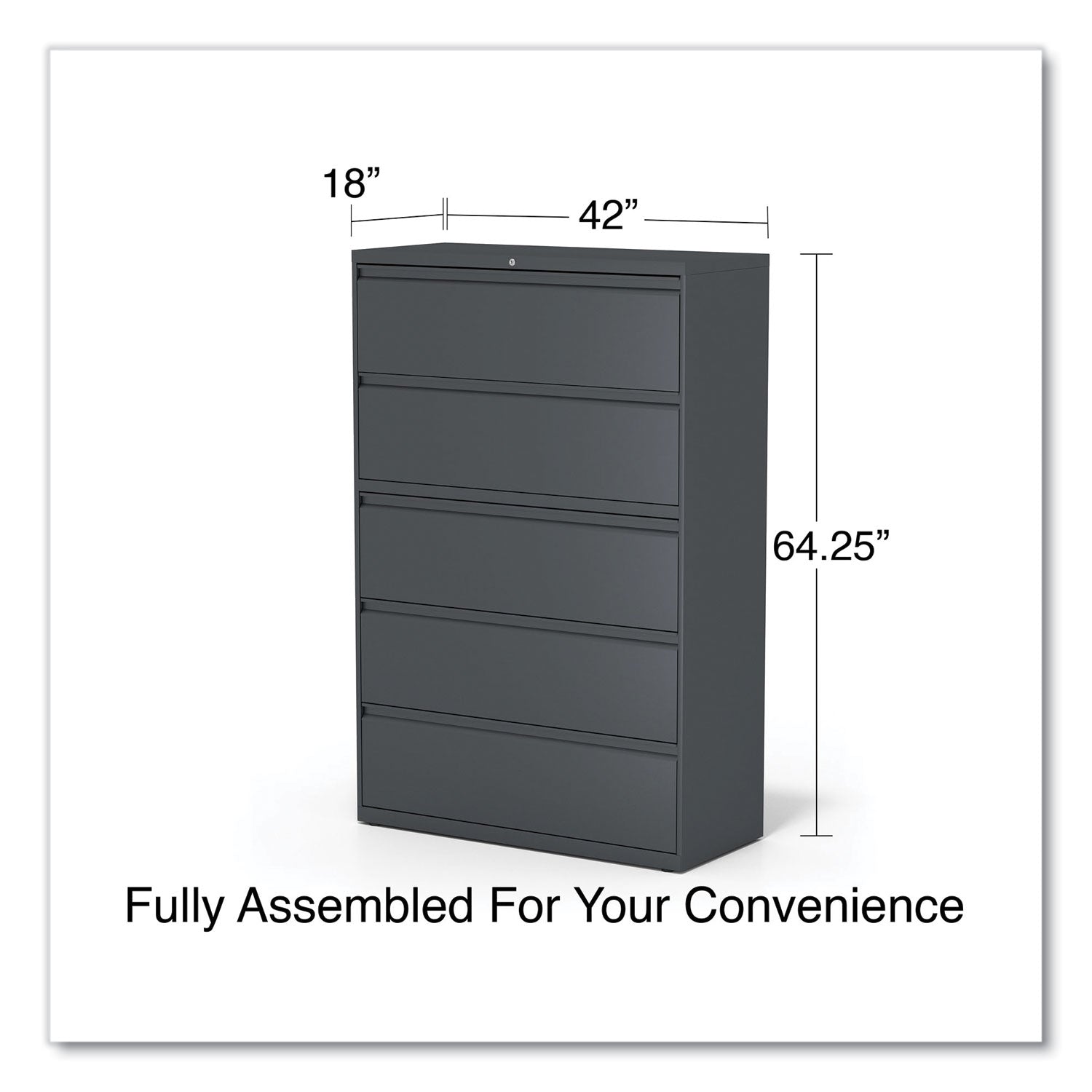 Alera® Lateral File, 5 Legal/Letter/A4/A5-Size File Drawers, Charcoal, 42" x 18.63" x 67.63"